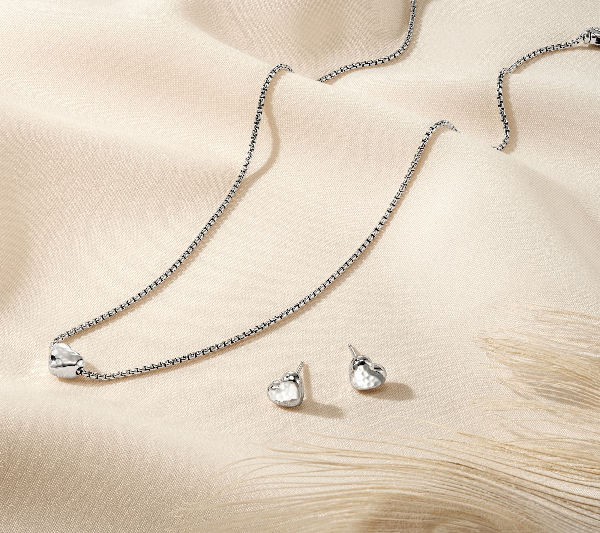 JAI Sterling Silver 1.6mm Box Chain Station Necklace, 7.9g