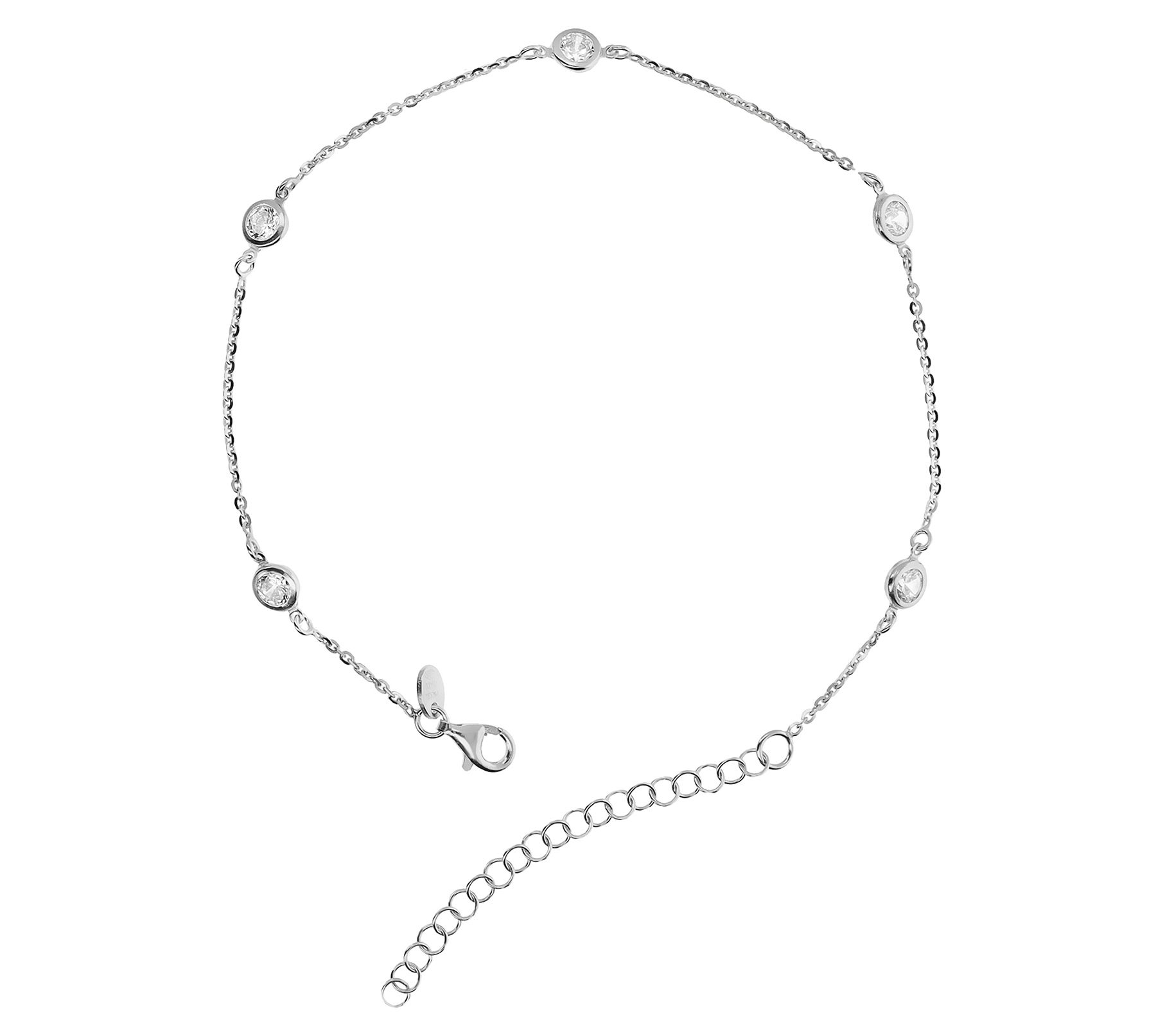 Diamonique 2.35 cttw Station Ankle Bracelet, Sterling Silver
