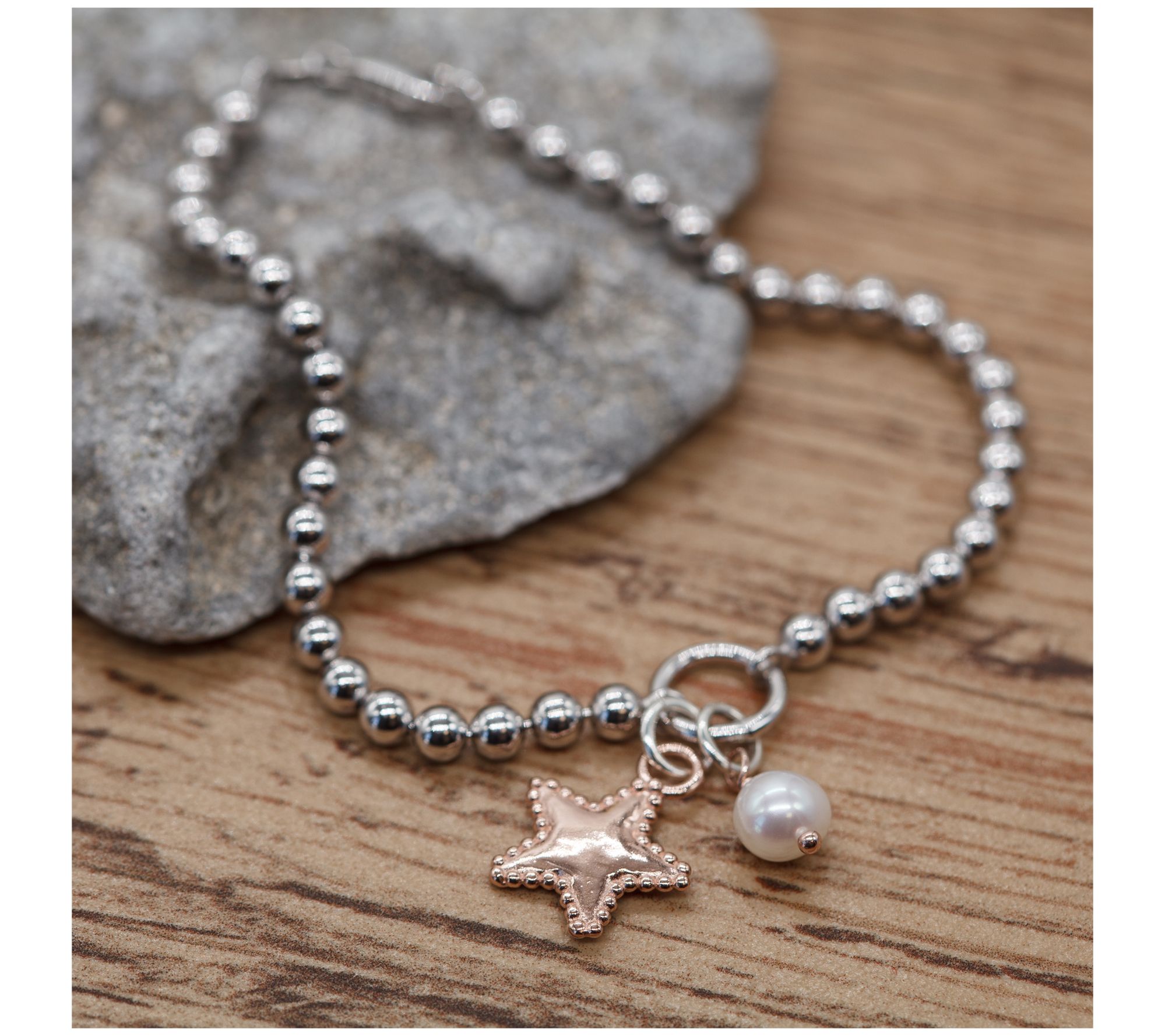 Or Paz Sterling Silver Star & Cultured Pearl Charm Bracelet