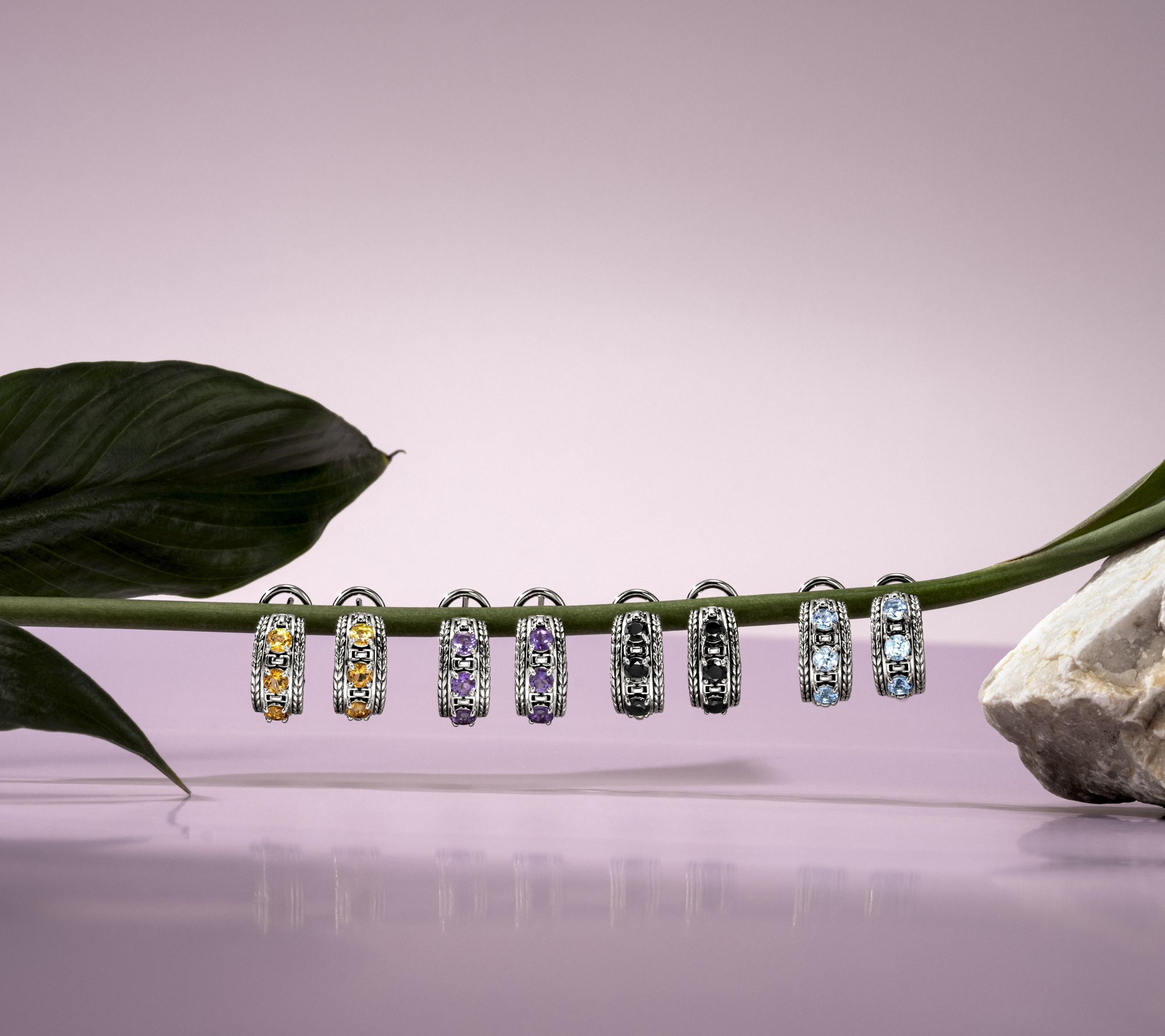 JAI Sterling Silver Round Gemstone Box Chain Earrings