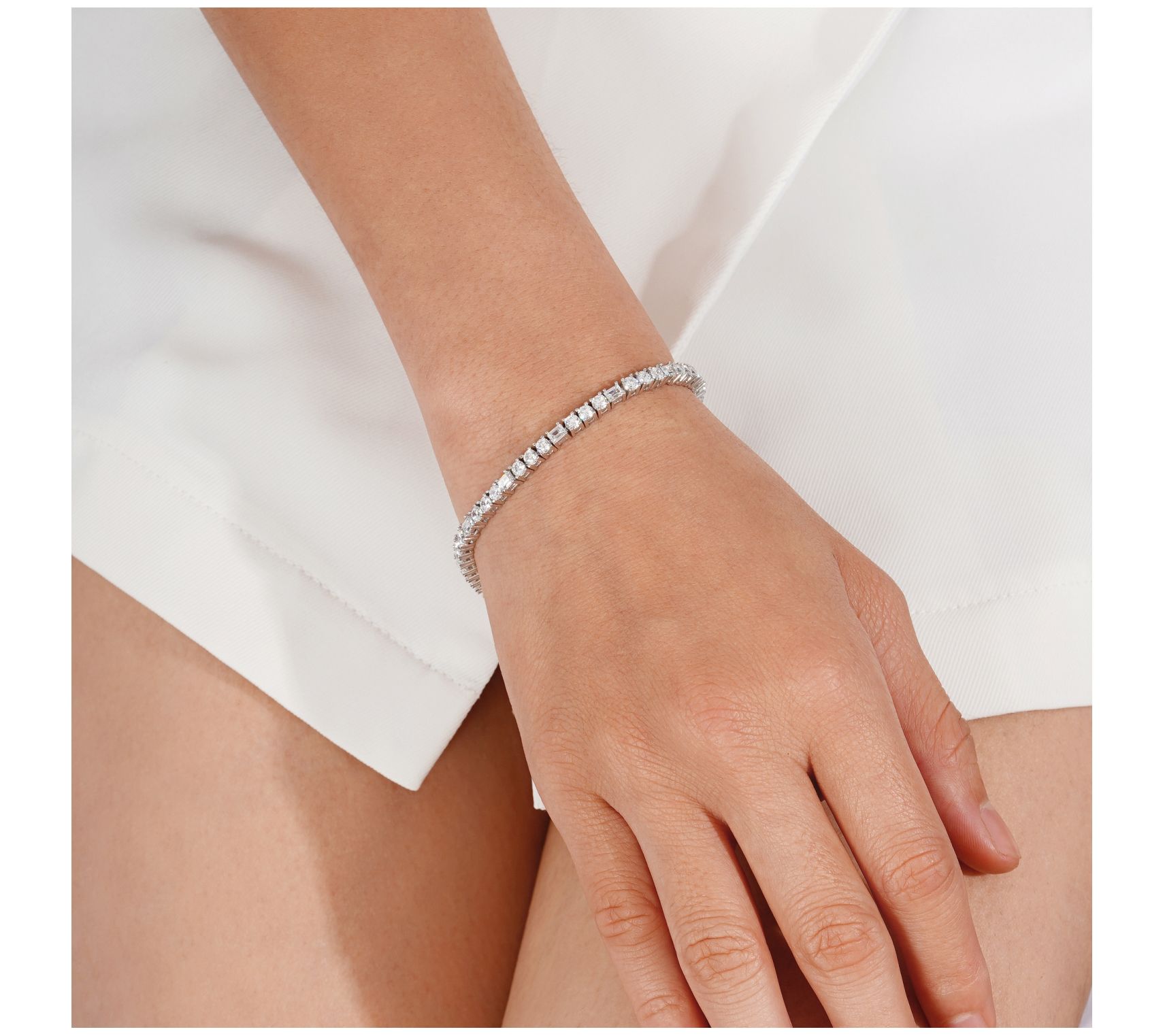 Diamonique Asscher Cut Tennis Bracelet, Platinum Clad