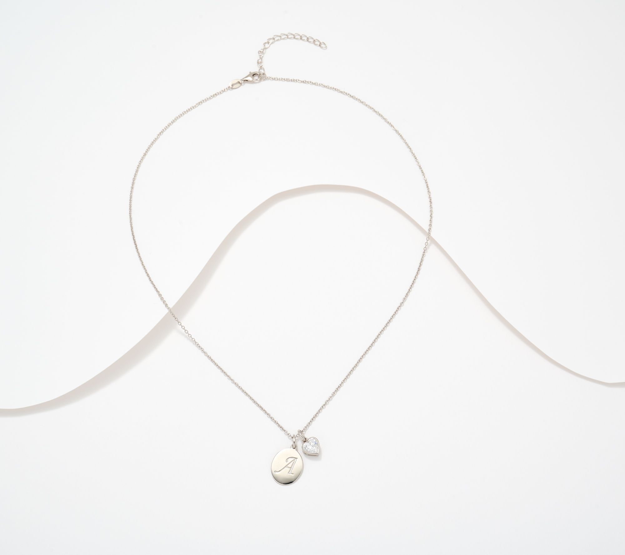 Diamonique Classics Initial Charm Necklace, Sterling Silver