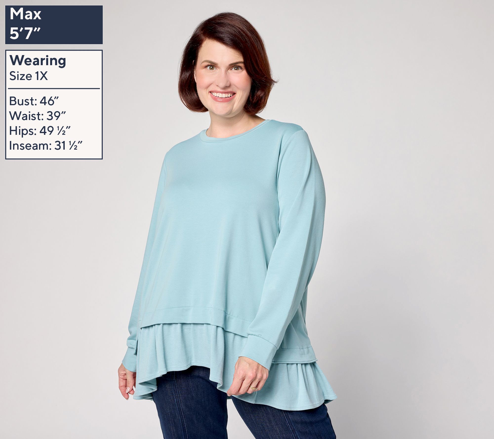 LOGO by Lori Goldstein French Terry Top with Rib Knit Hem