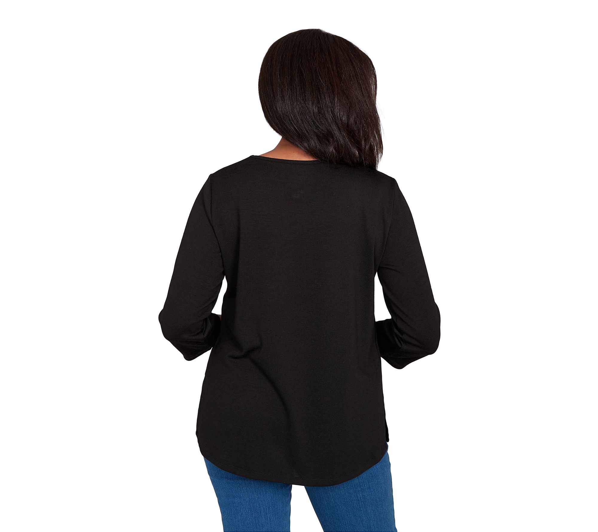 Alfred Dunner Petite Melange Side Button Top with Necklace