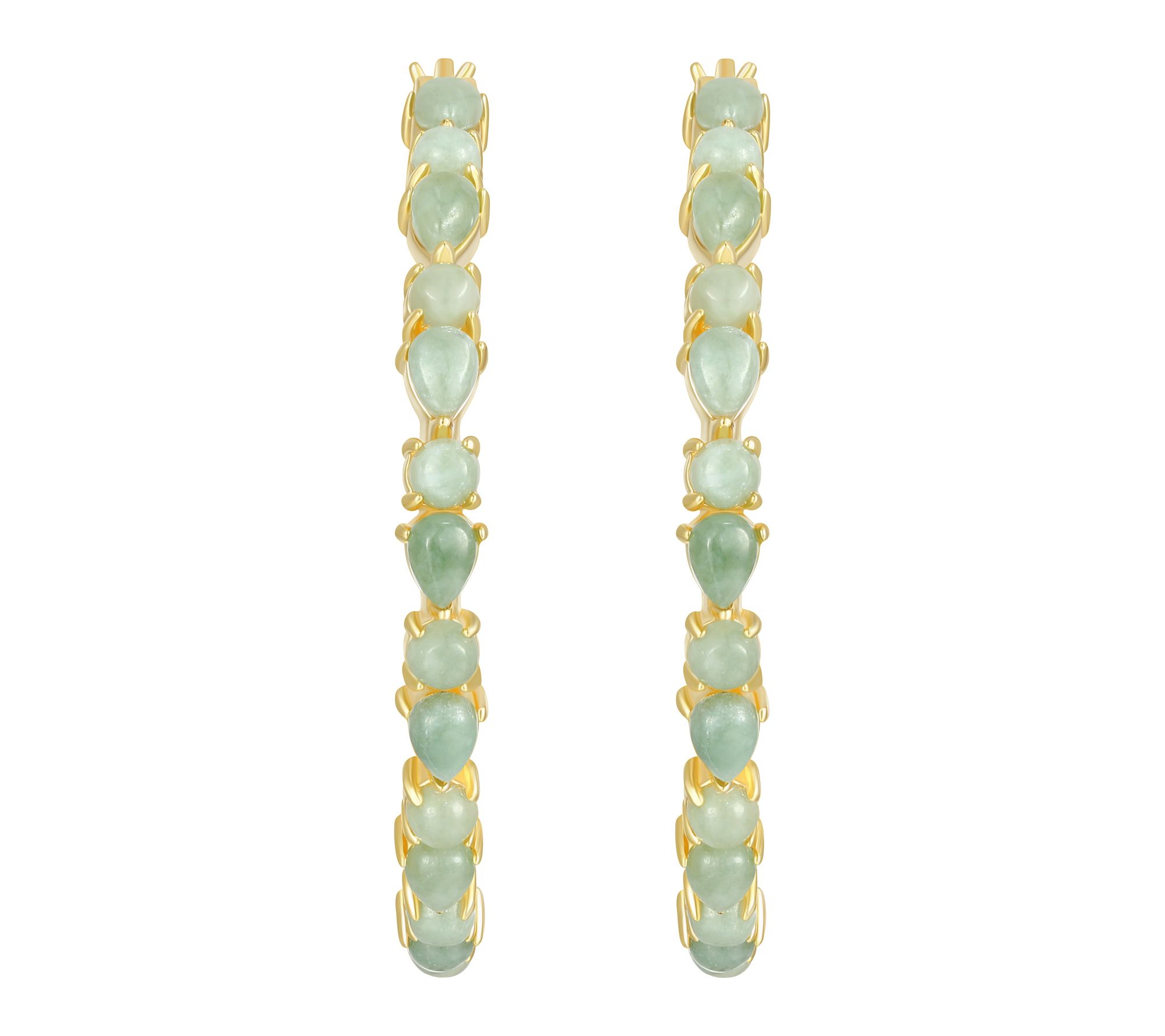 Dynasty Jade Pear & Round 40mm Hoop Earrings, 18K Gold Plated
