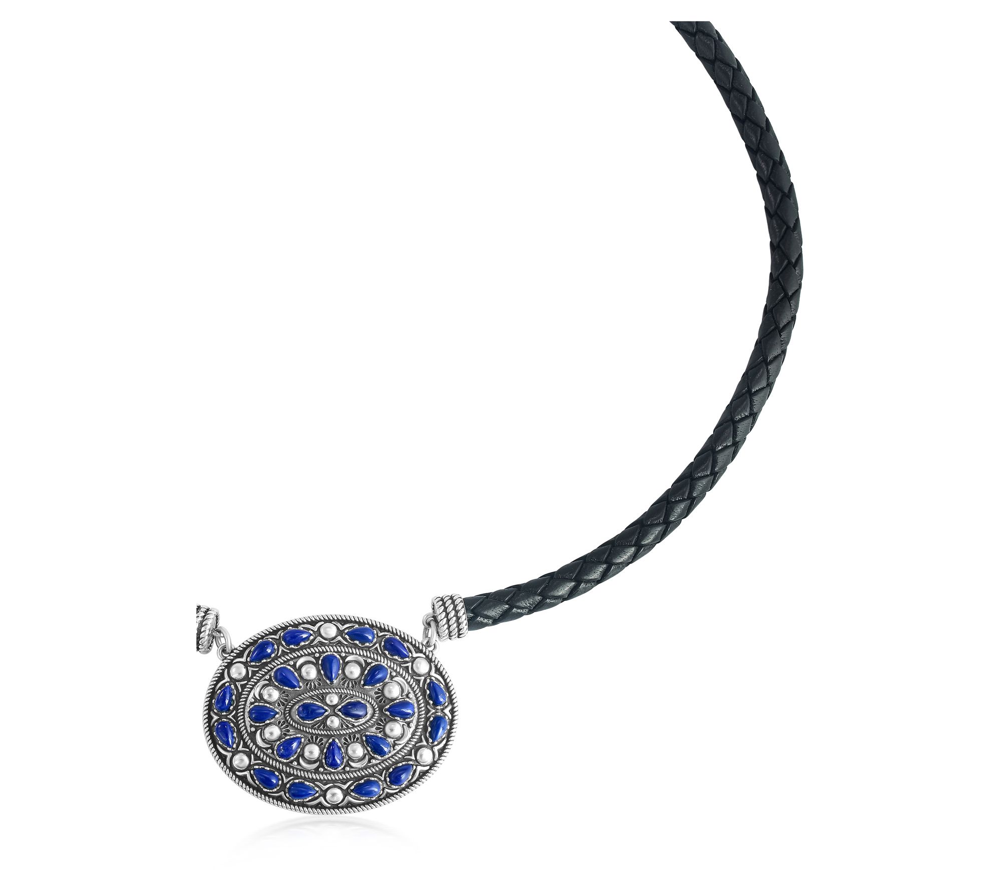 American West Sterling Oval Gemstone Leather Necklace