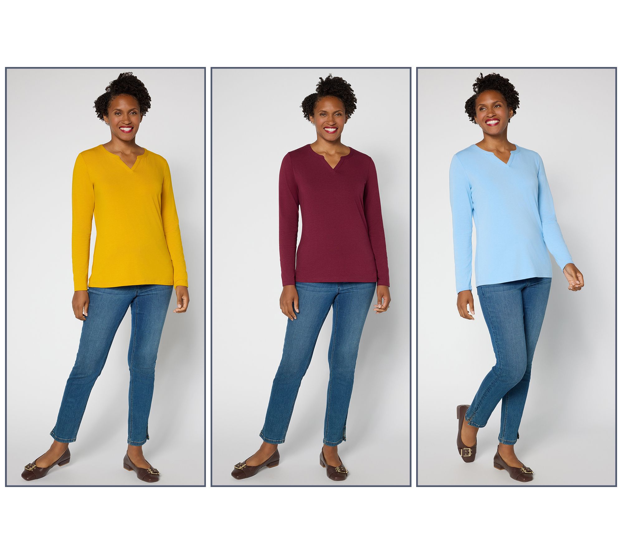 Denim & Co. Essentials So Soft Jersey 3-Pack Long Sleeve Tops