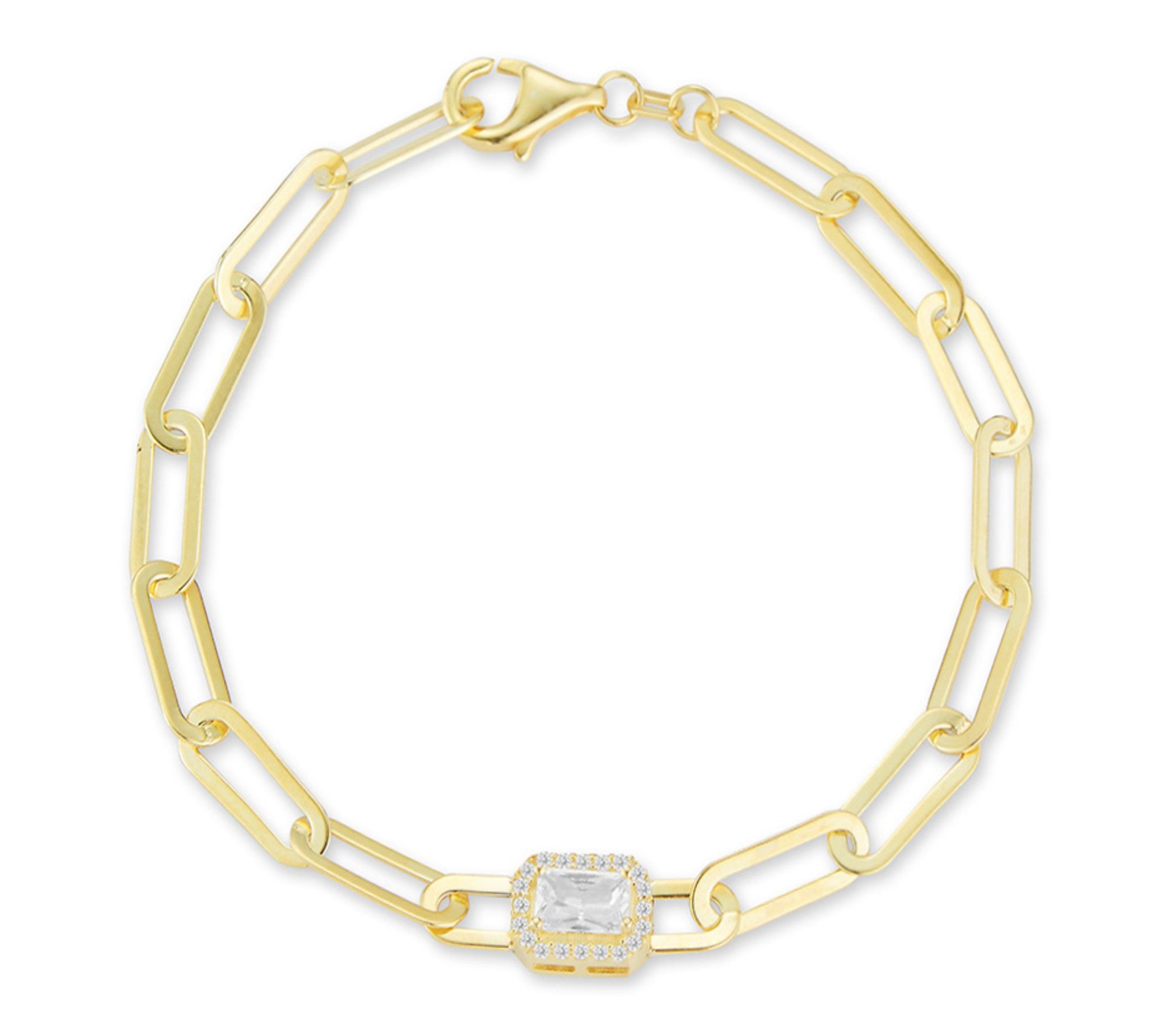 Sterlina Silver Pave Paperclip Link Bracelet, Sterling