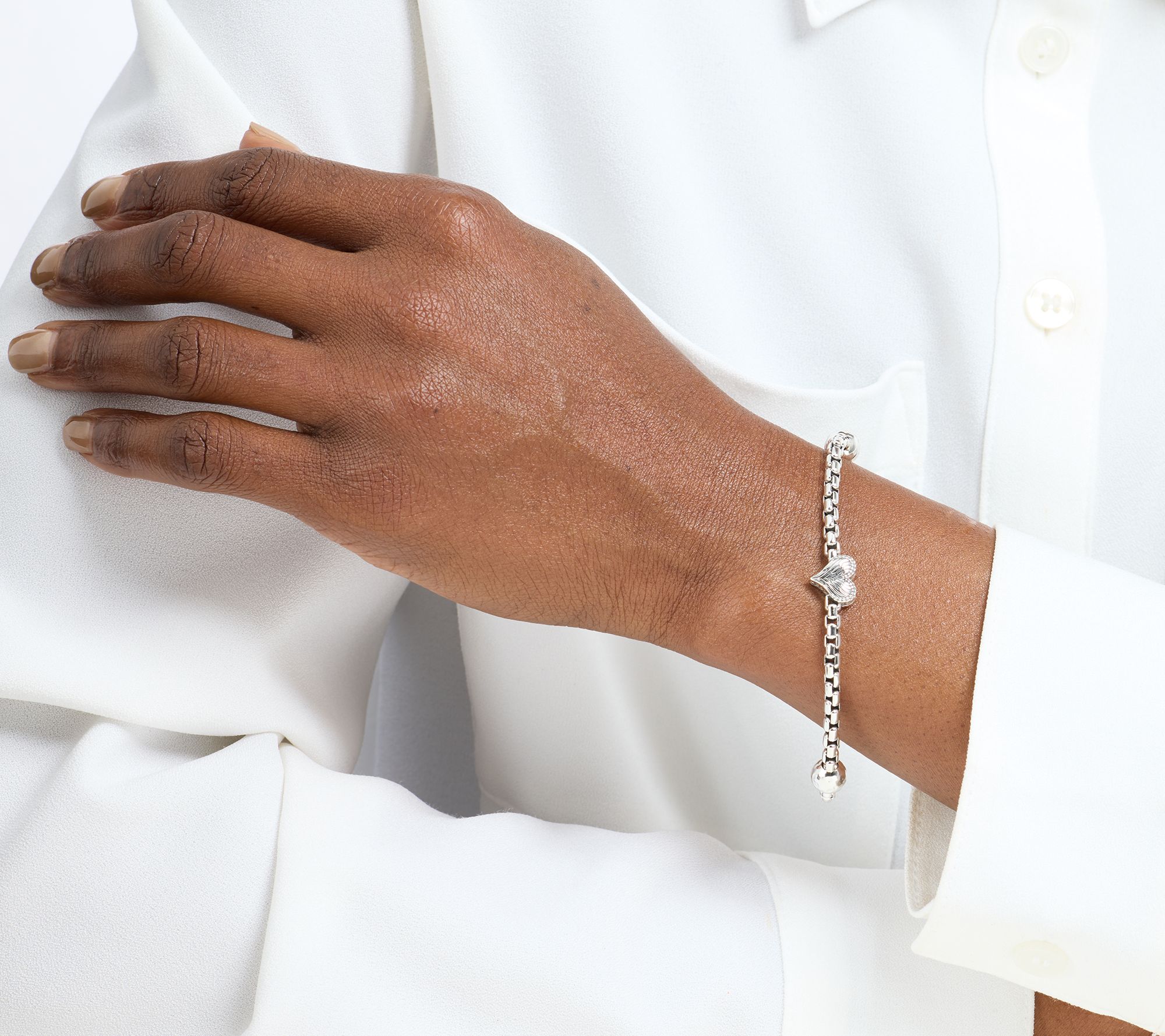 JAI Sterling Silver Symbols of Love 3.7mm Box Chain Bracelet, 12.5g