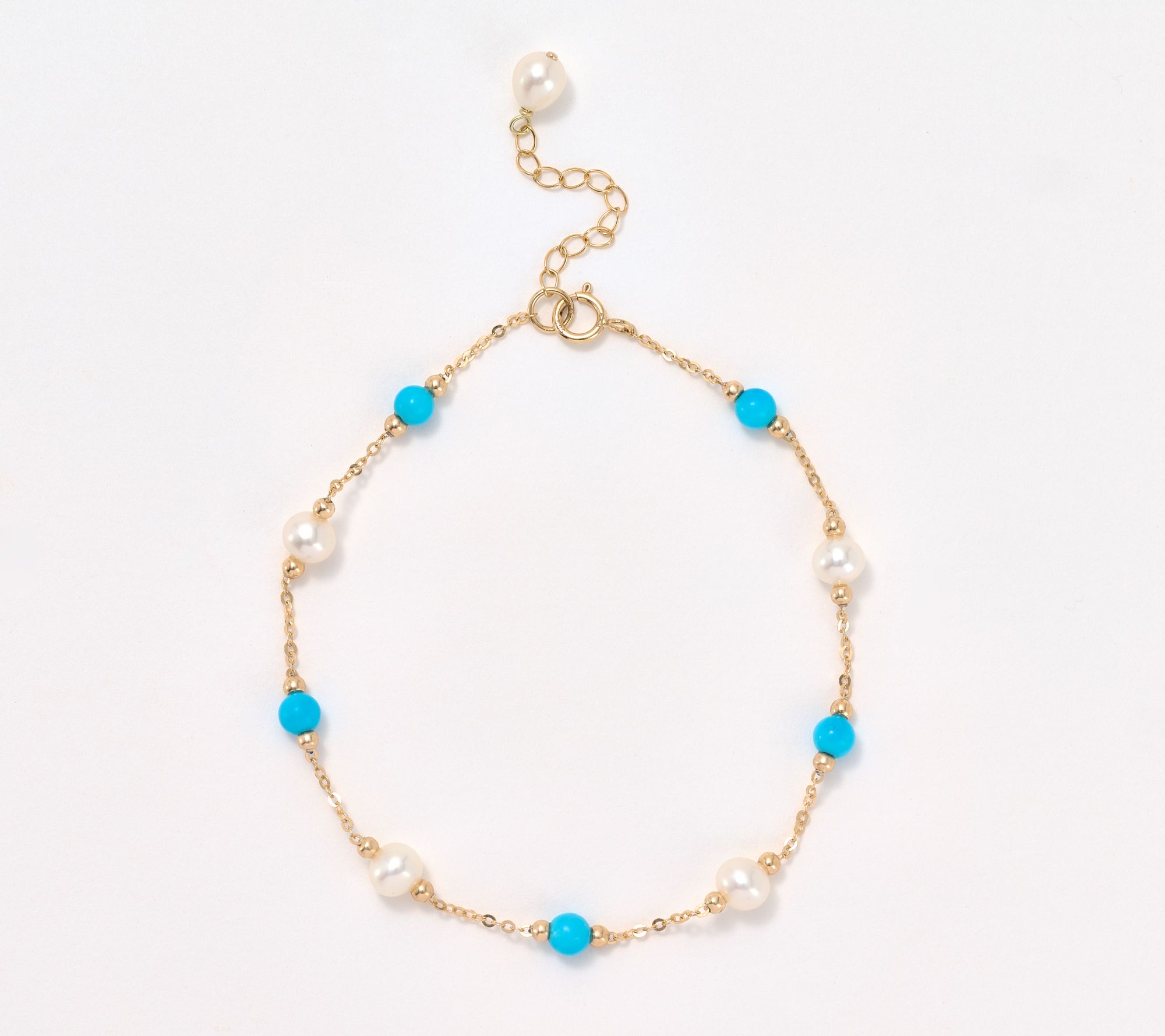 Effy Turquoise & Freshwater Pearl Bracelet, 14K Yellow Gold