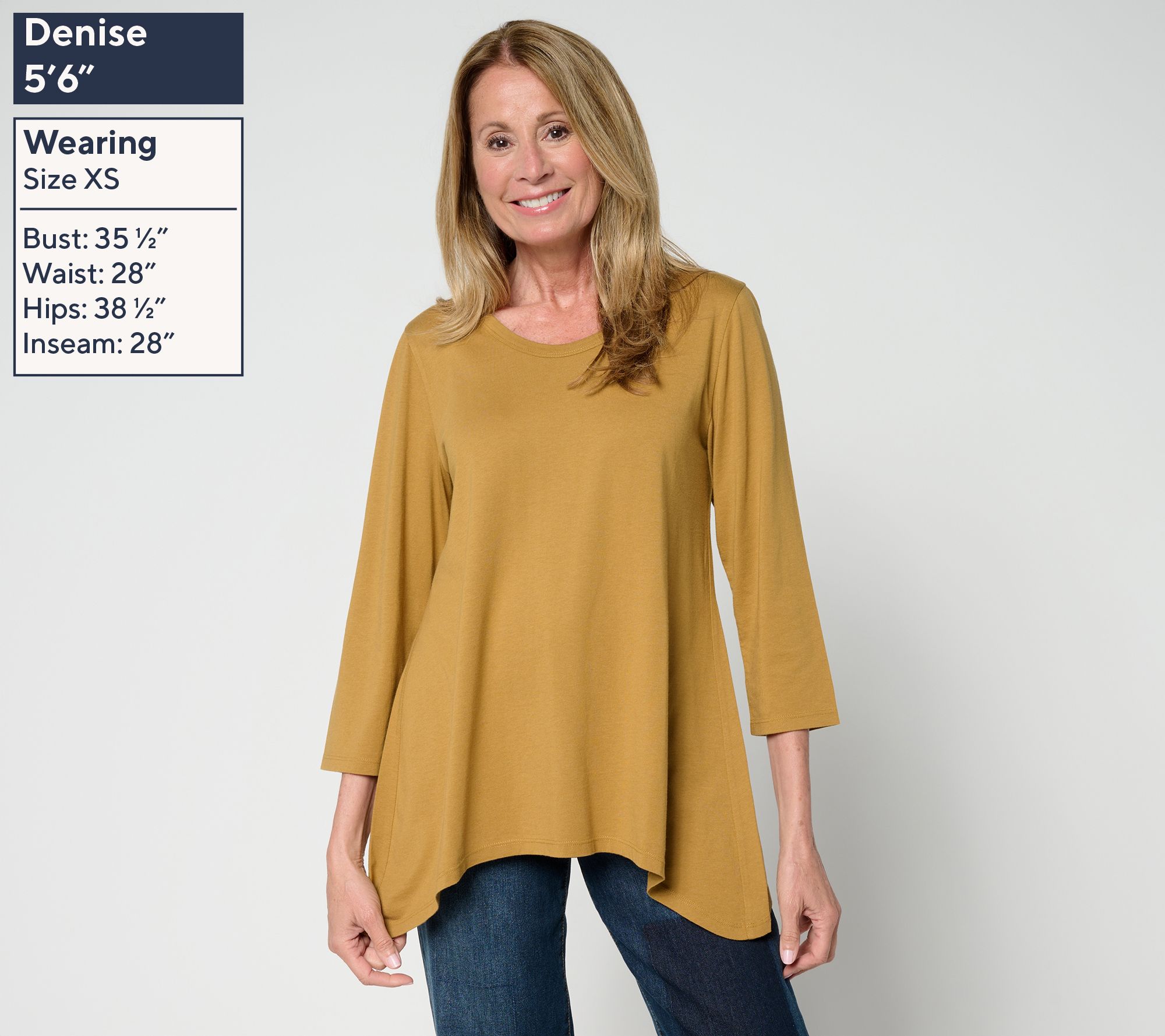 LOGO by Lori Goldstein 3/4 Sleeve Top with Sharkbite Hem