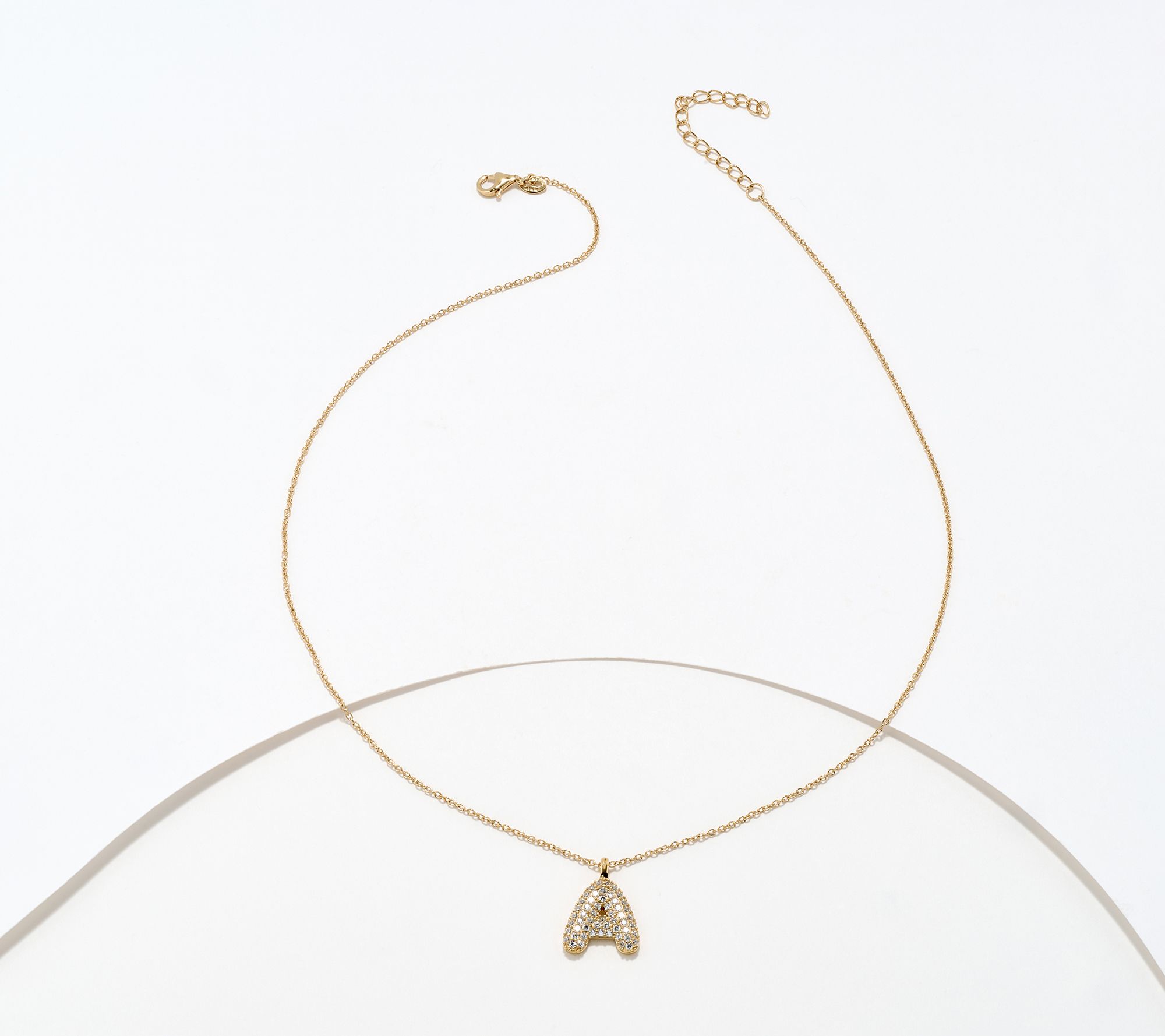 Diamonique Puffy Initial Necklace, 14K Gold Plated