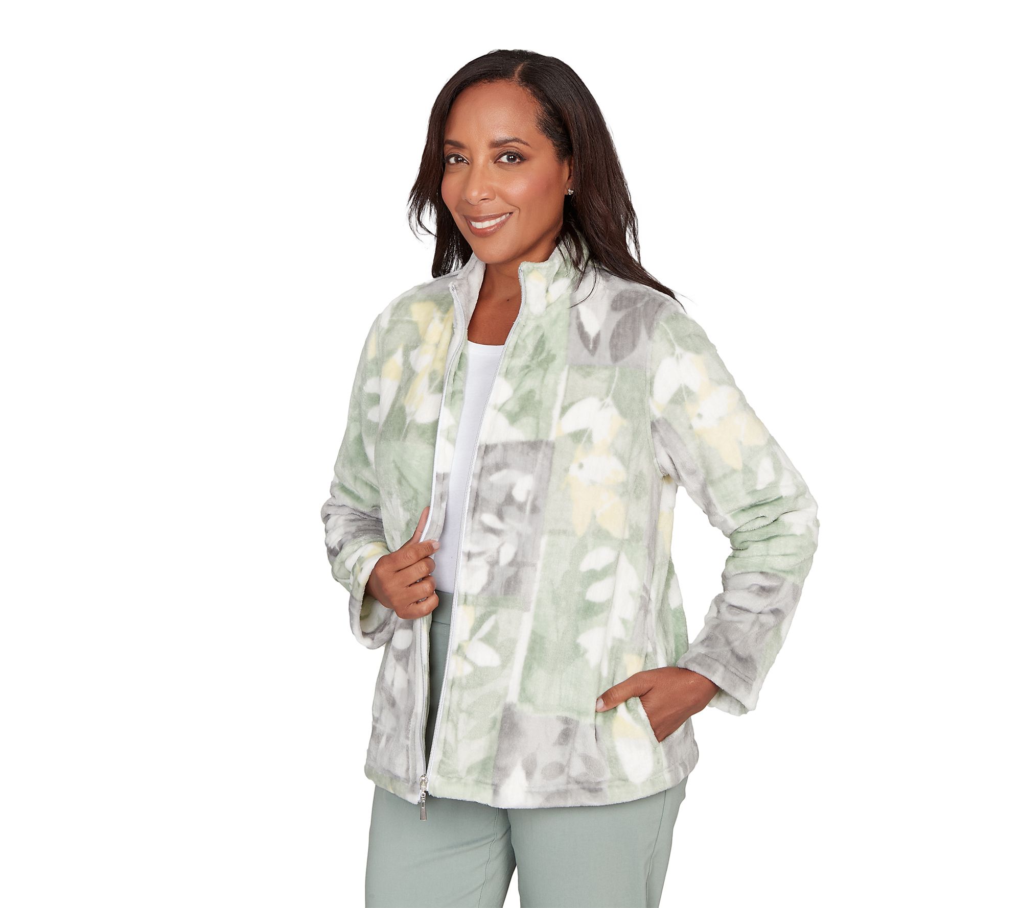 Alfred Dunner Leaf Patchwork Cozy Knit Jacket