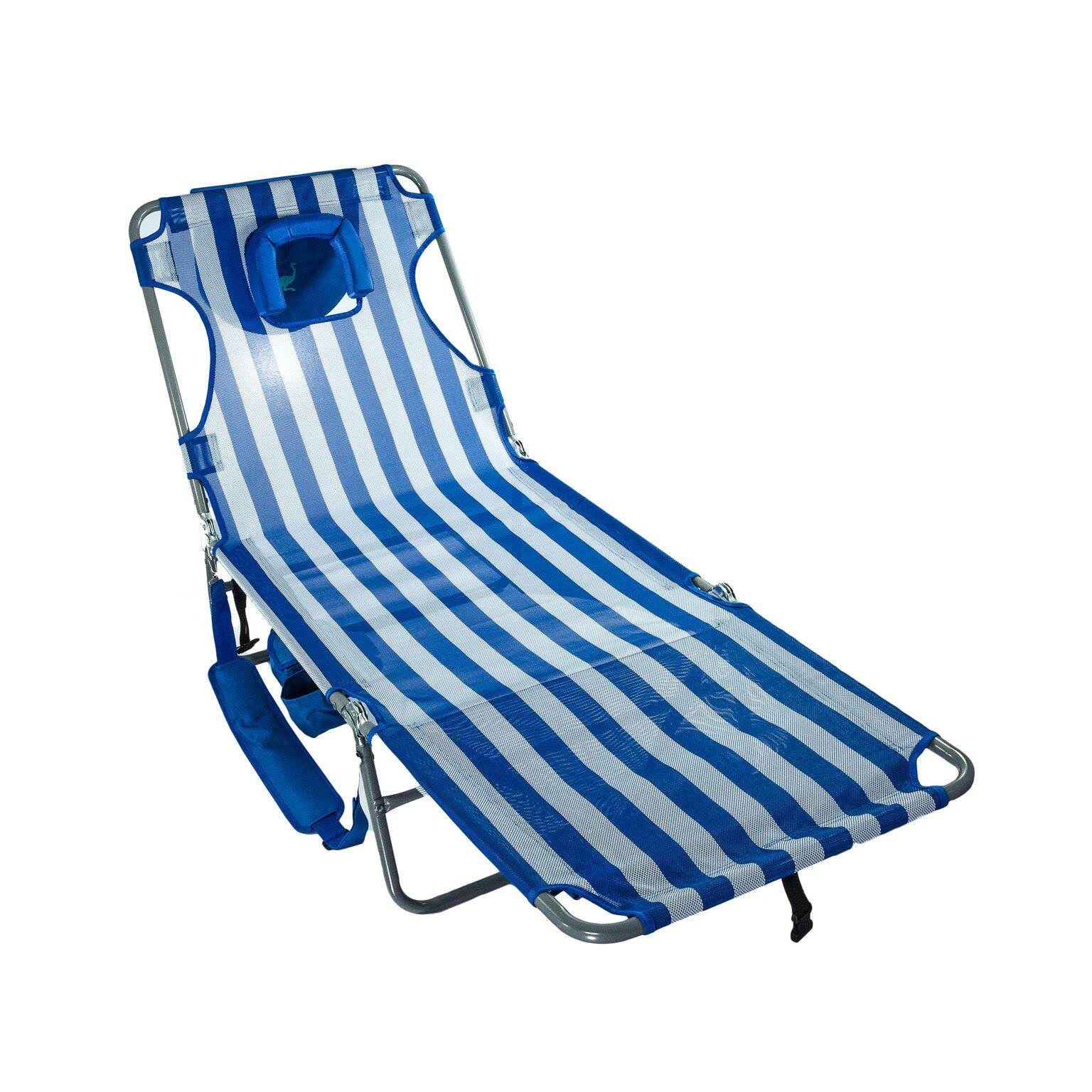 Ostrich Deluxe Outdoor Beach Chaise Lounge with Large Storage Bag Blue Stripped