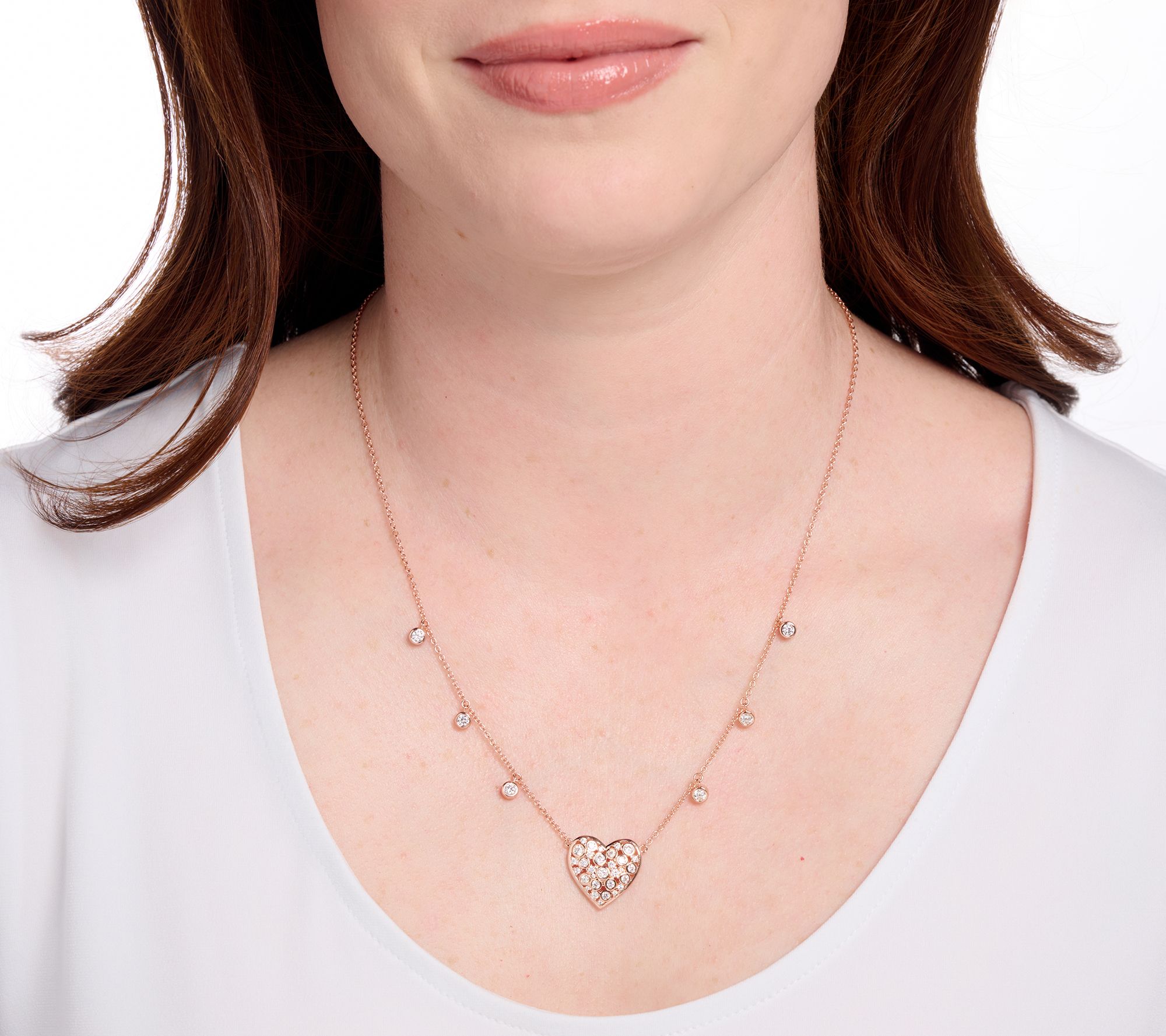 Diamonique x Kathy Levine Love-A-Lot Heart Necklace, Sterling Silver