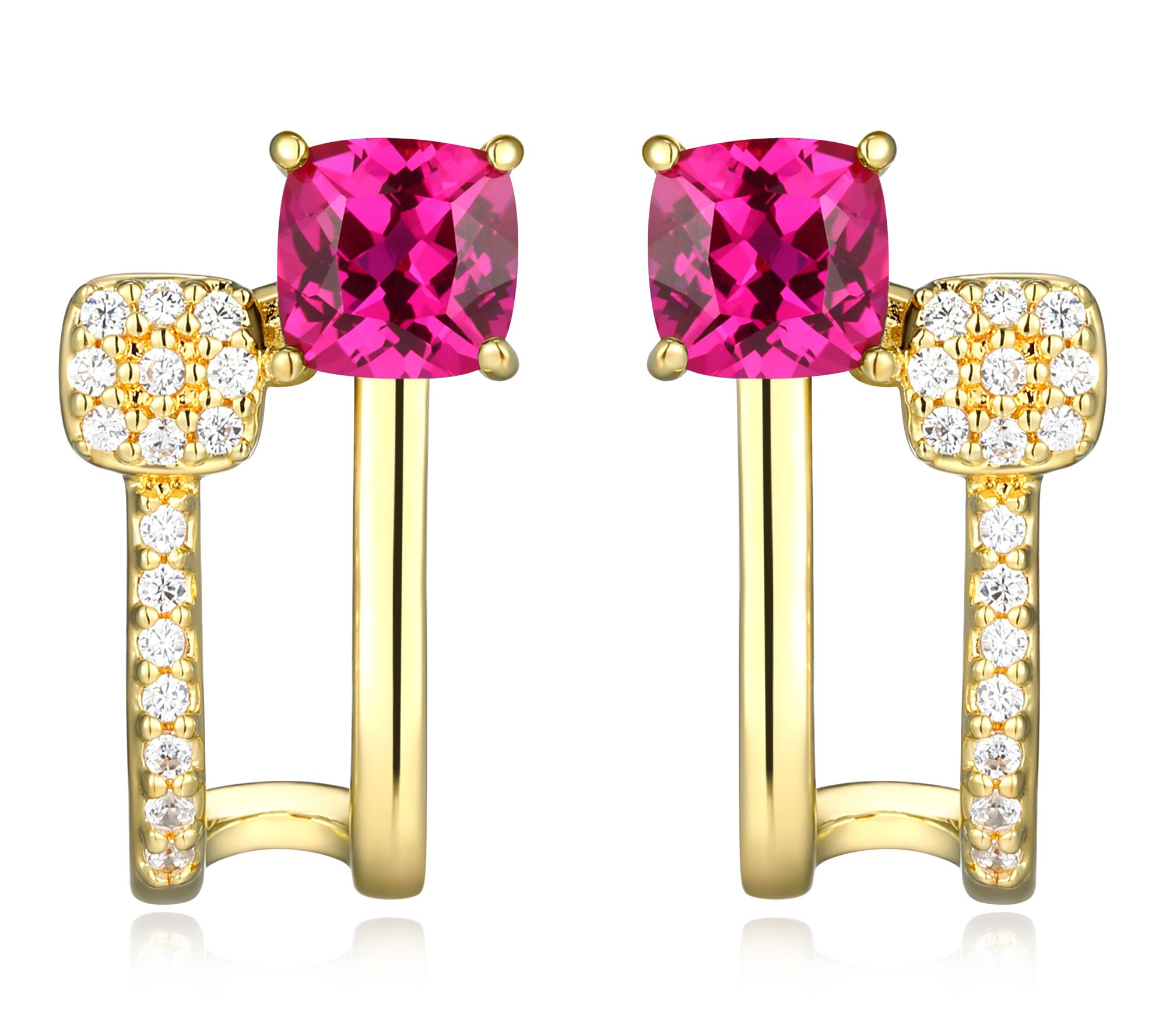 LuxLab Grown Gemstone & Diamond J-Hoop Earrings , 18K Plated