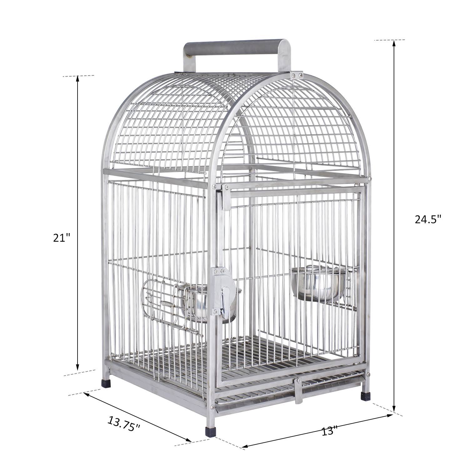 Pawhut 25x22 Dome Top Stainless Steel Parrot Travel Cage Bird Cage Carrier with Handle Perch