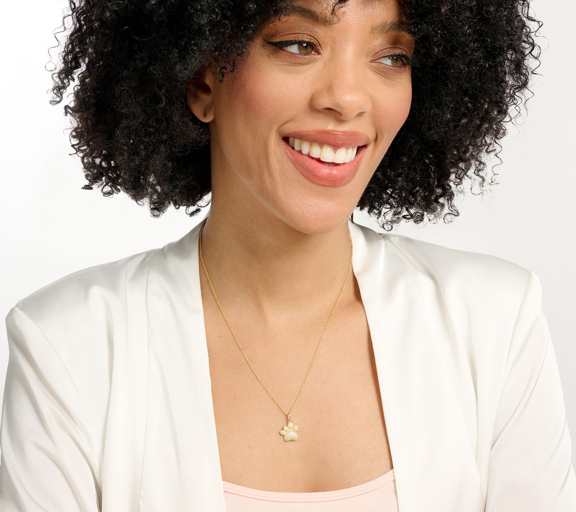 Diamonique Puffed Symbol Pendant Necklace, 14K Gold Plated