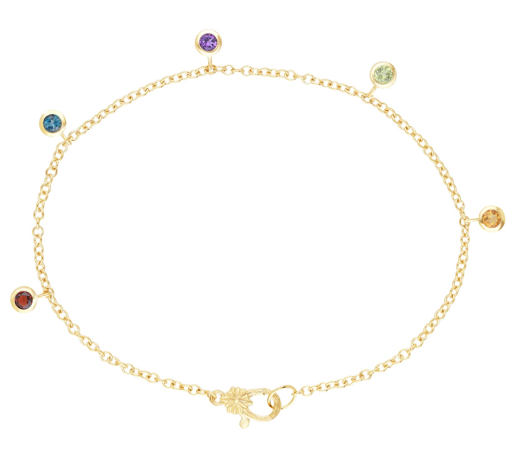 Ariva 14K Gold Rainbow Gemstone Charm Bracelet