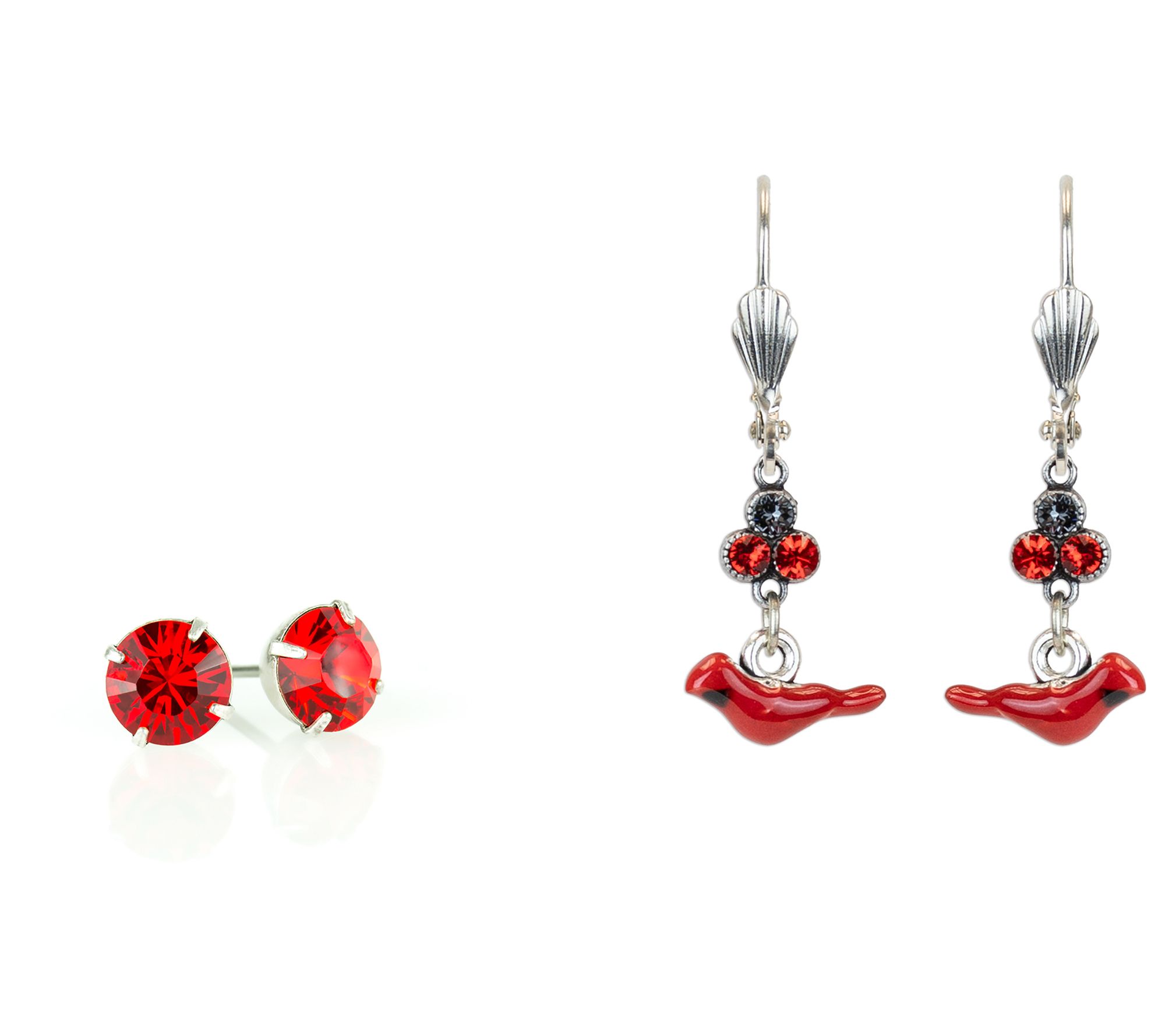 Anne Koplik Enamel Cardinal & Crystal Stud Earrings Set