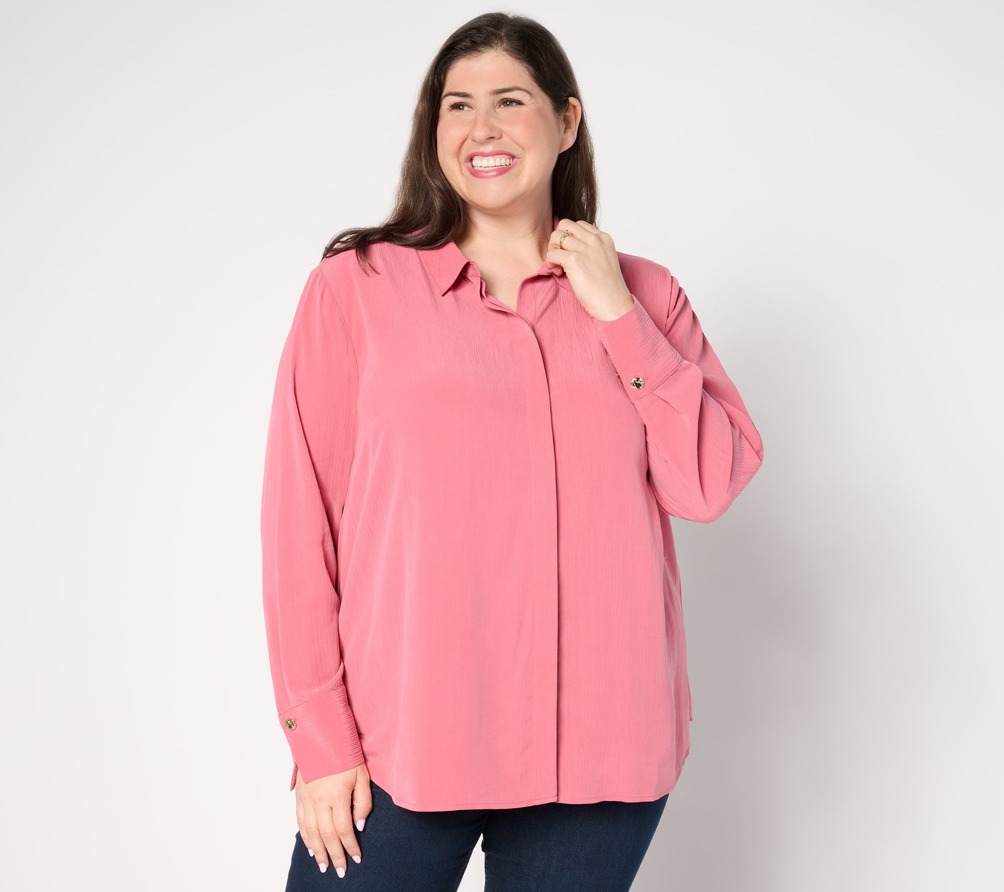 BEAUTIFUL by Lawrence Zarian Sanded Crinkle Satin Tunic Shirt