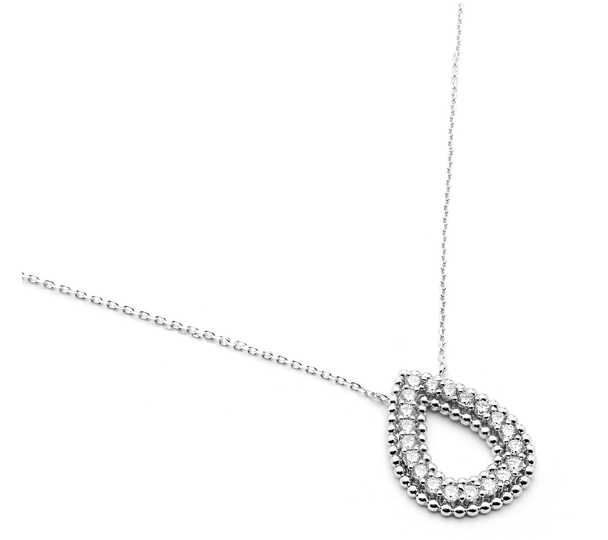 Diamonique Open Teardrop Necklace, Sterling Silver