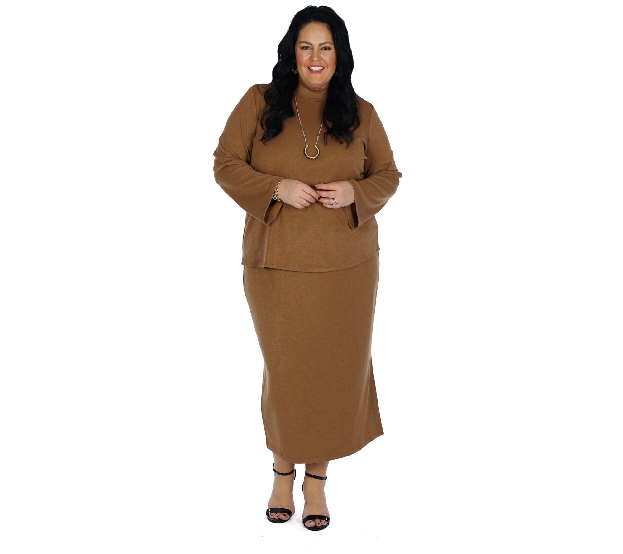 Dennis Basso Luxe Mock Neck Sweater with Bell Sleeves