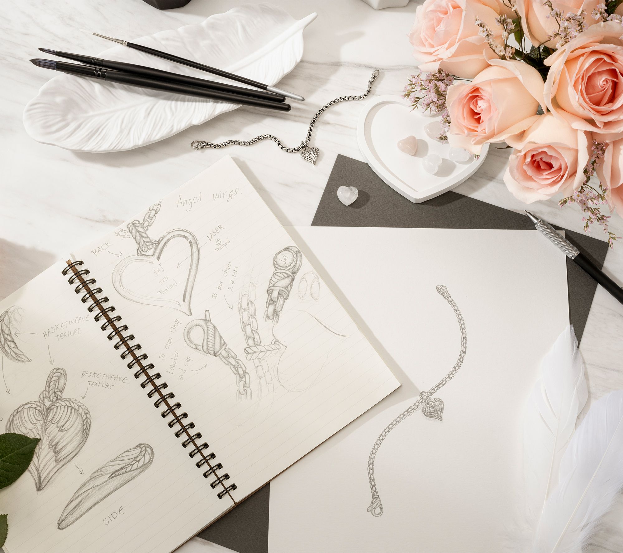 JAI Sterling Silver Symbols of Love 3.7mm Box Chain Charm Bracelet