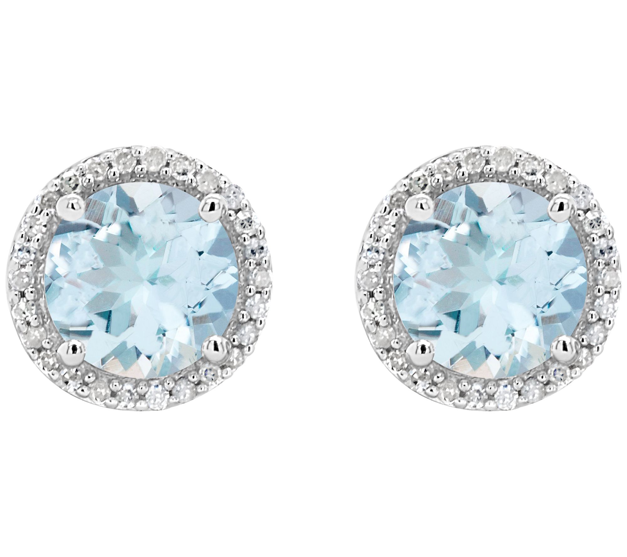 Sterling Aquamarine 1/8 ct tw Diamond Halo StudEarrings