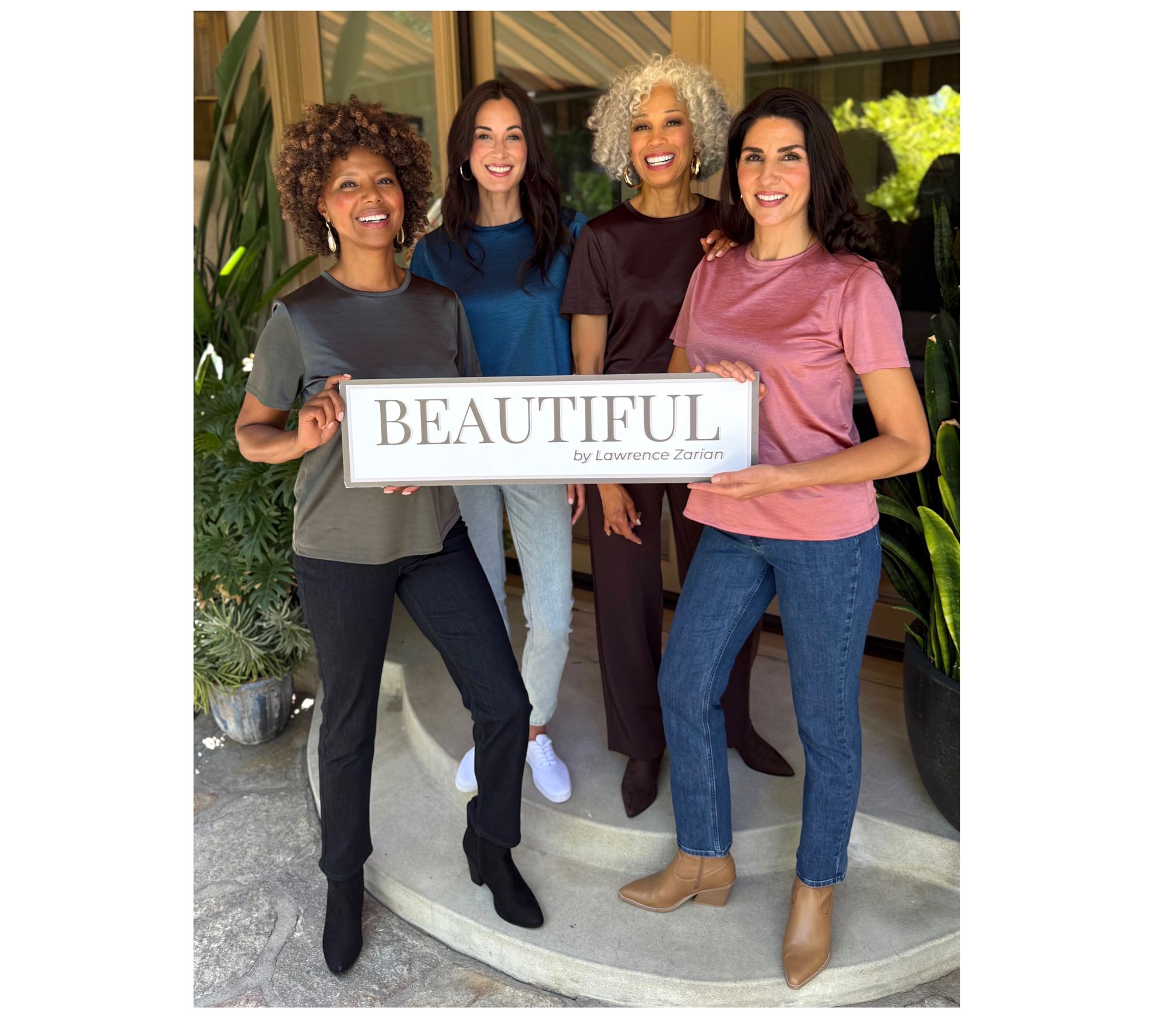 BEAUTIFUL by Lawrence Zarian Knit Satin Short Sleeve Top