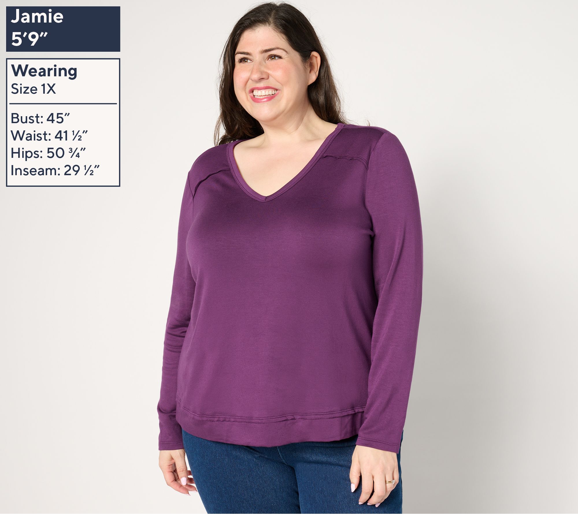 AnyBody Brushed French Terry V-Neck Pullover