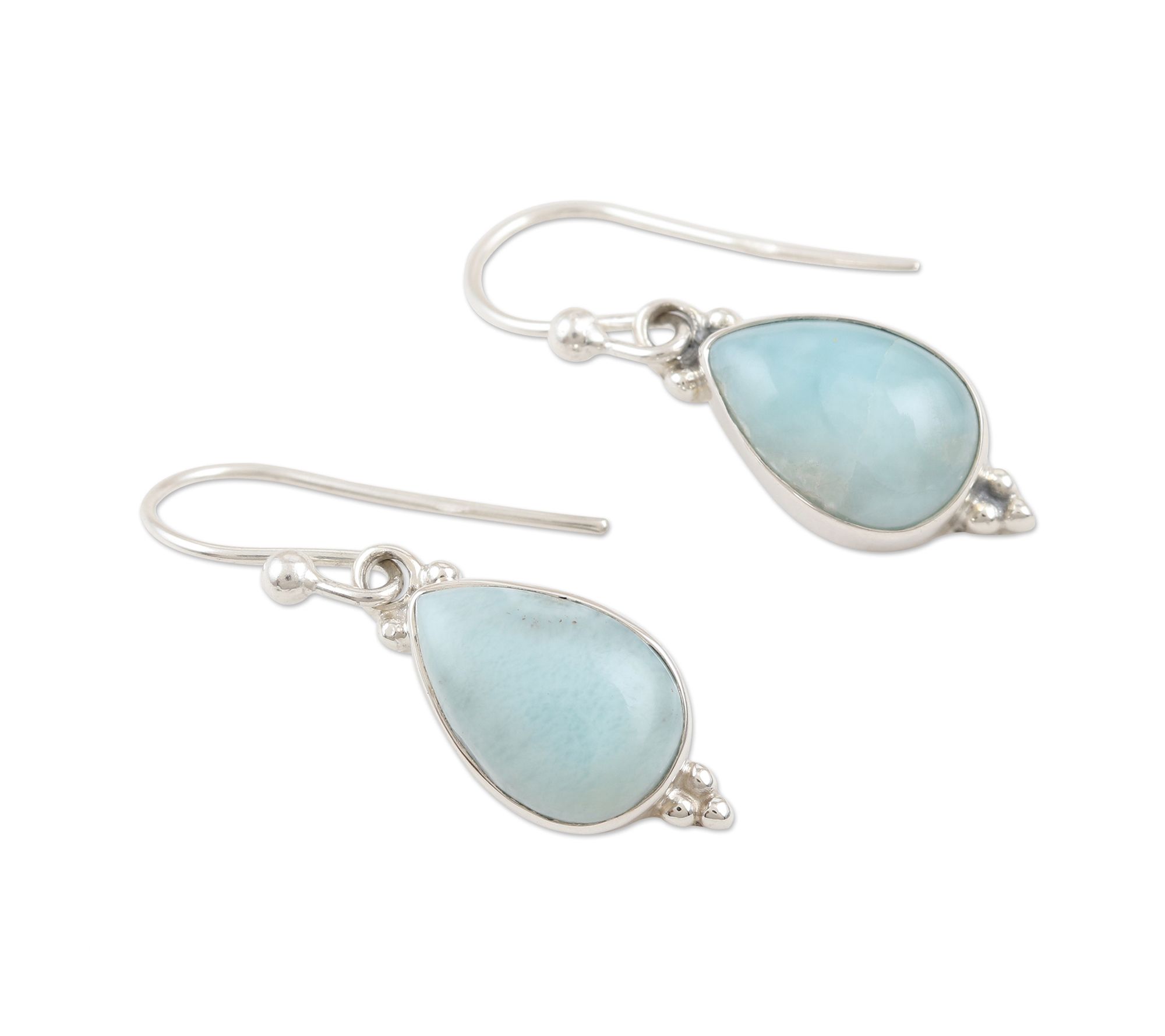 Novica Artisan Crafted Sterling Silver Larimar Dangle Earrings