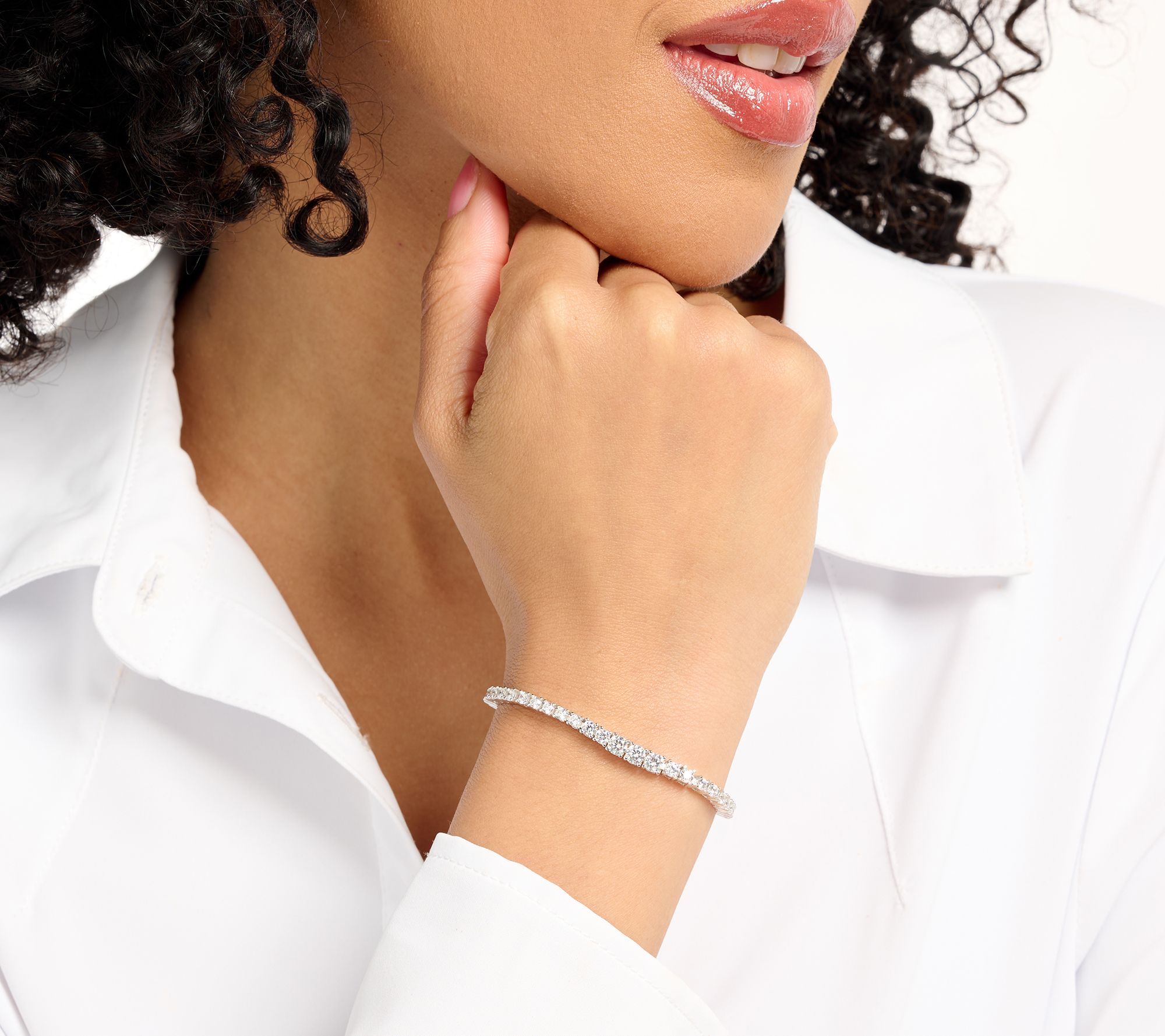 Diamonique Round Graduated Tennis Bracelet, Sterling Silver