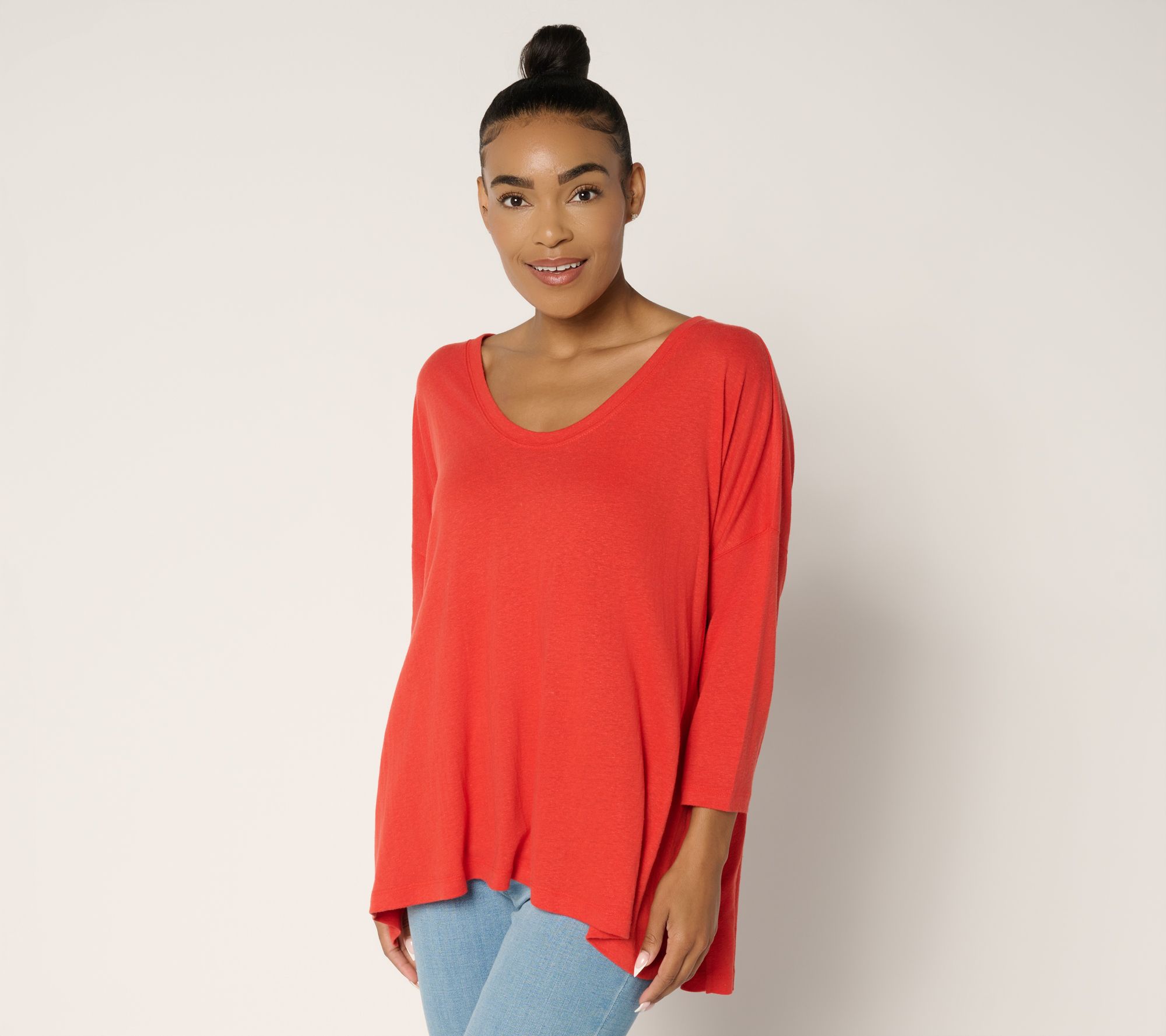 Peace Love World Soft V-Neck 3/4 Sleeve Linen Blend Easy Tee