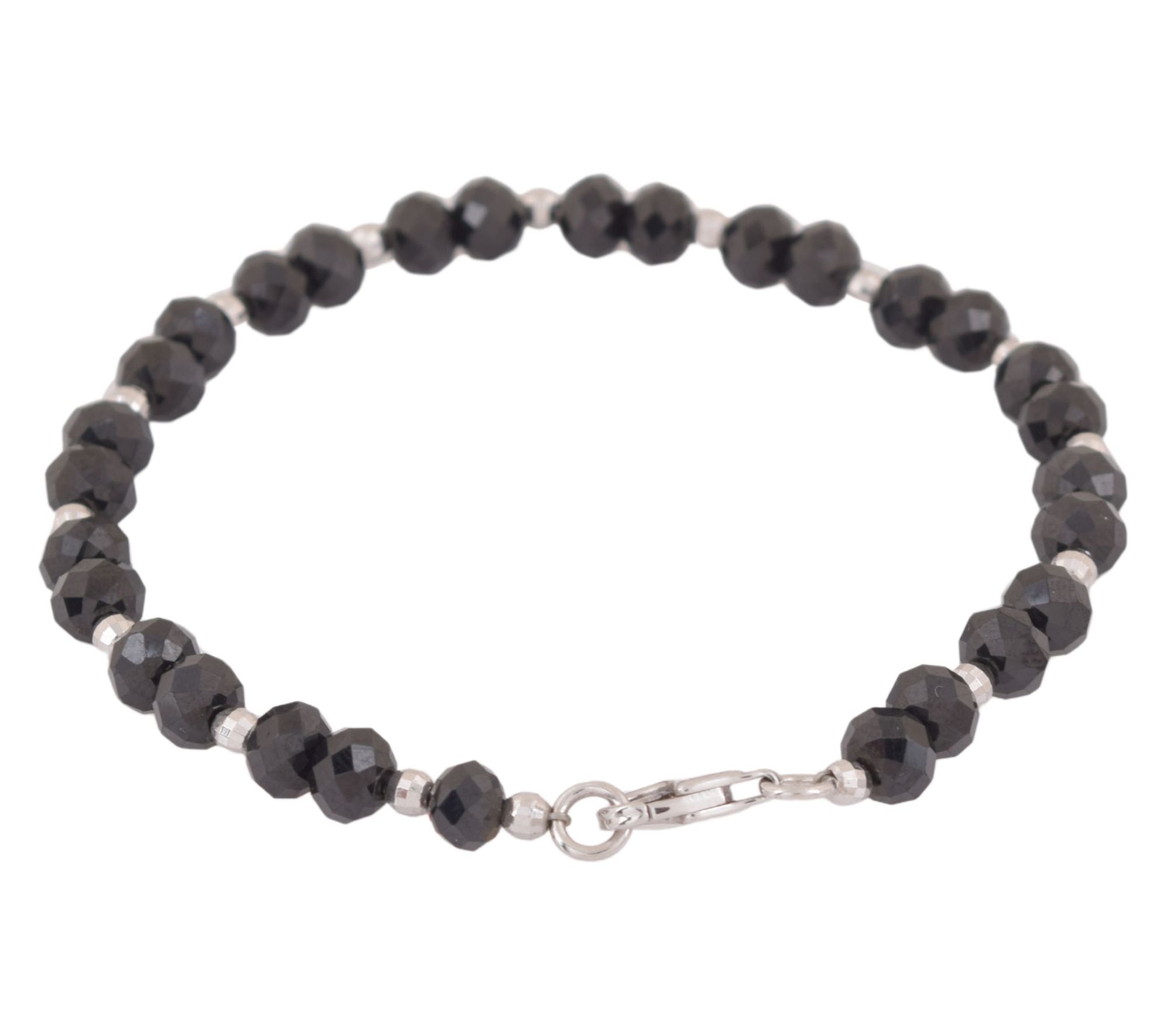 925 Sterling Silver Black Spinel Beaded Bracelet