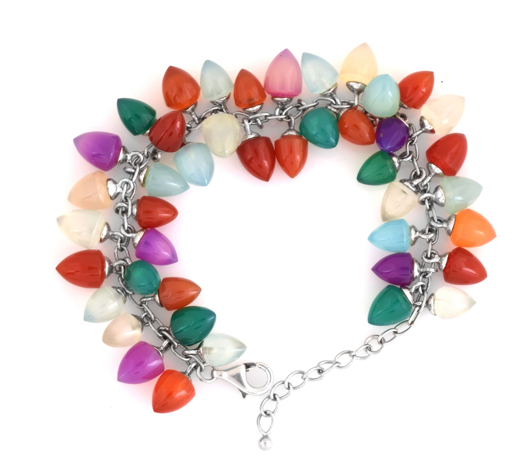 Sterling Silver Multi-Color Chalcedony Bead Bracelet