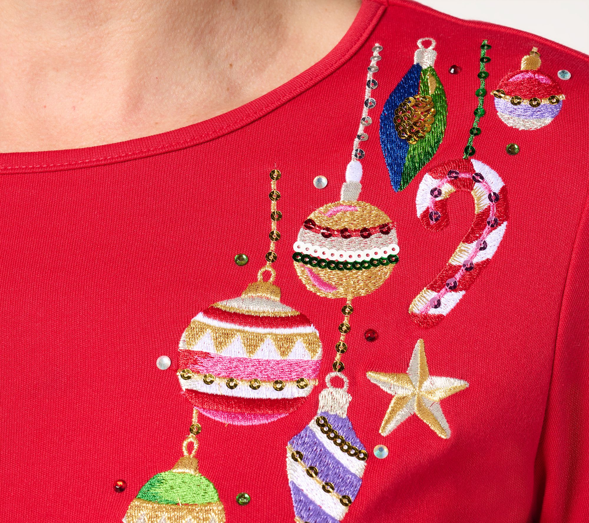 Quacker Factory All Decked Out Long-Sleeve Sequin Adorned Top