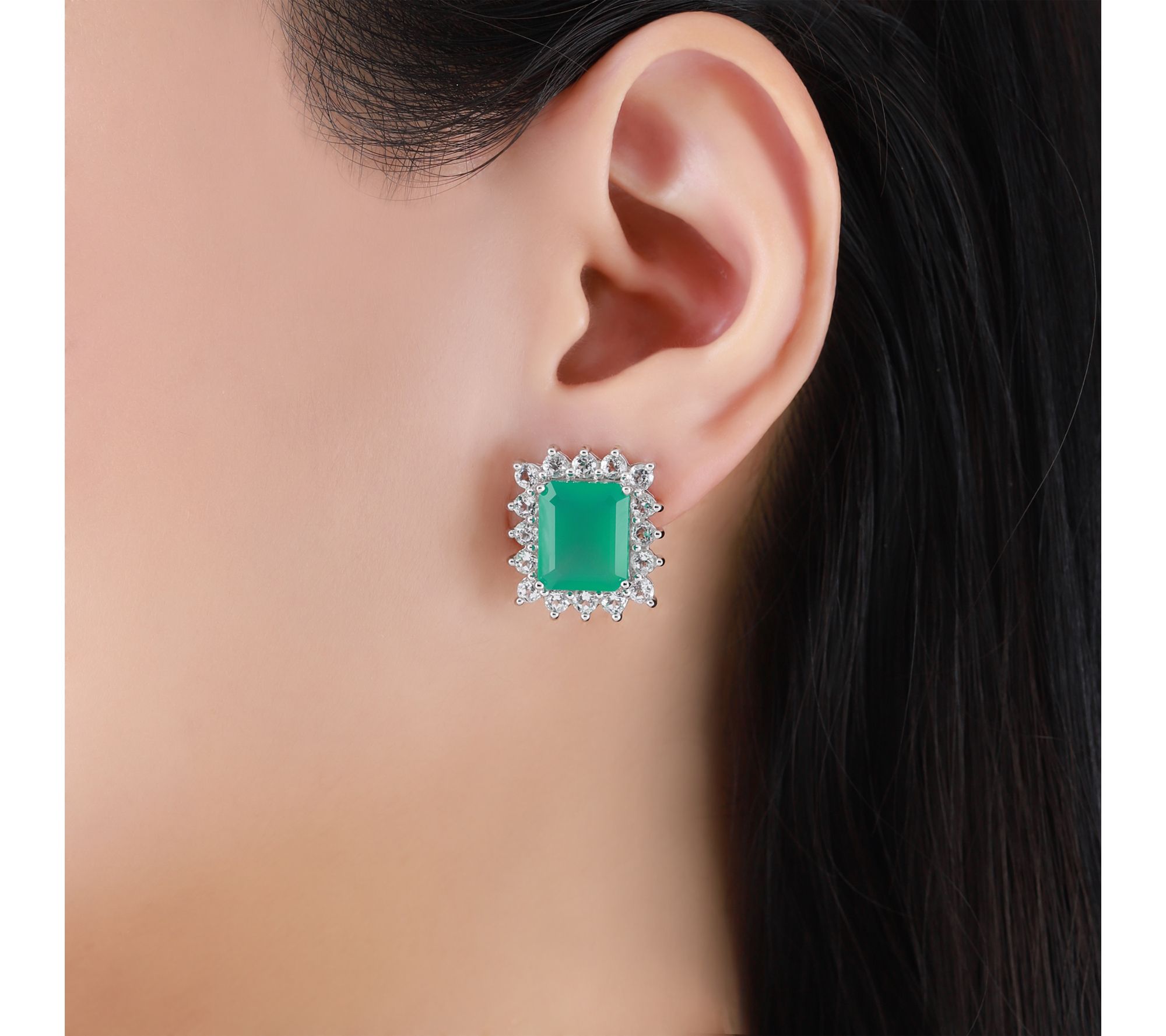 Ariva Sterling Green Chalcedony & White Topaz Vivien Earrings