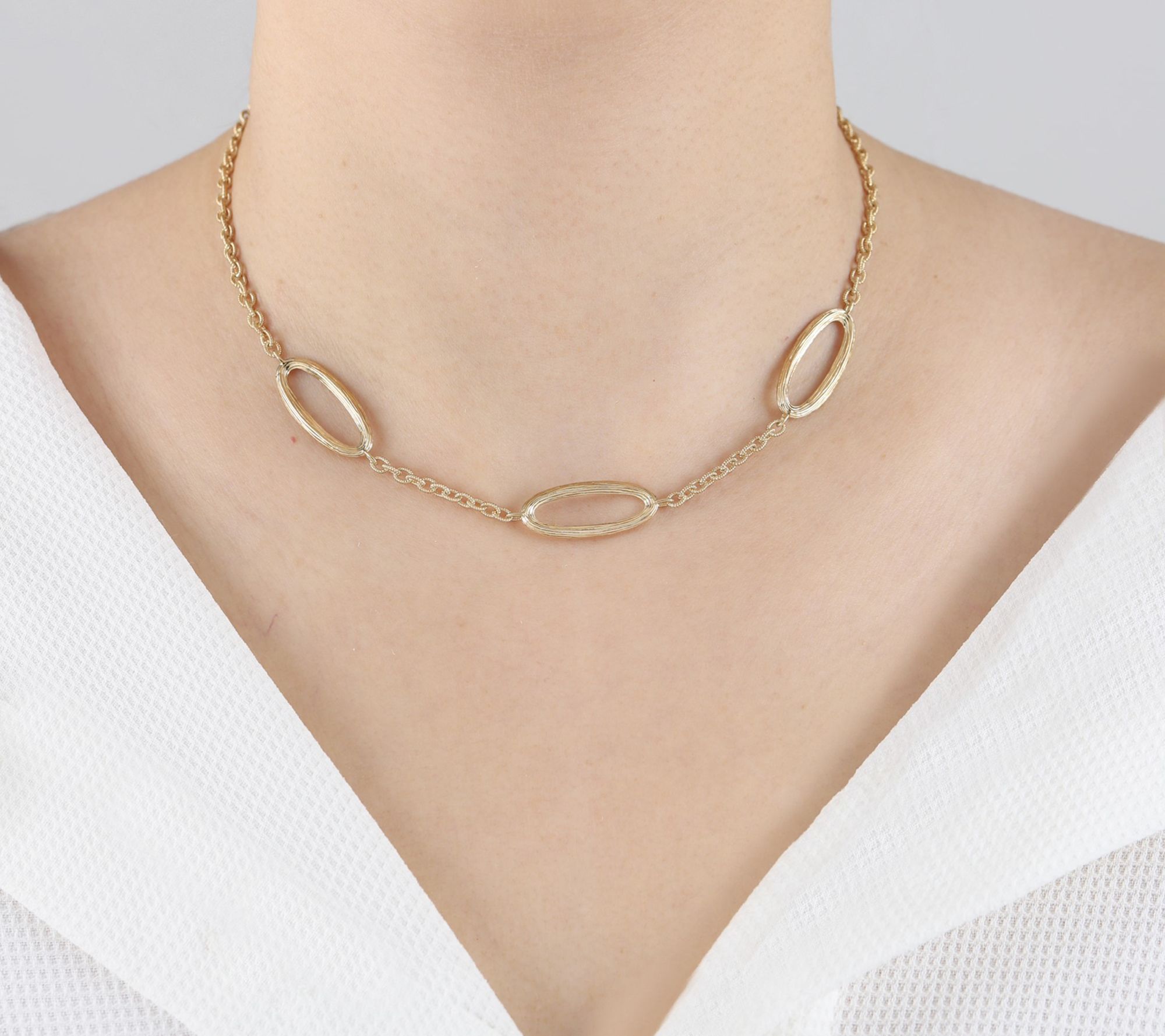Ariva 18K Gold Clad Silk Textured Oval StationNecklace