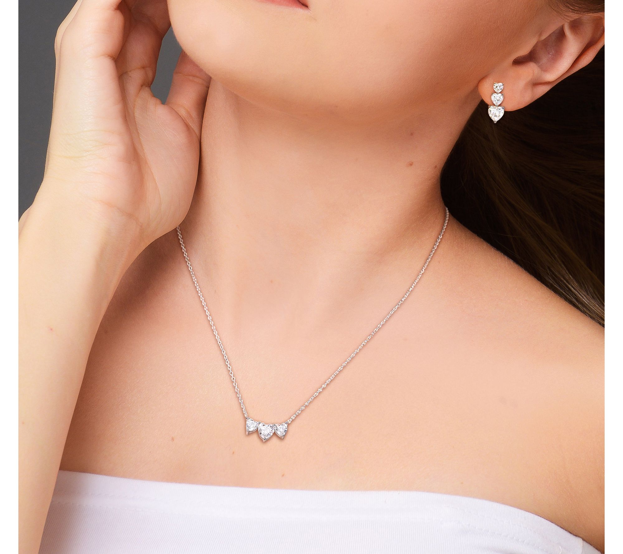 MoissanIce Moissanite Heart Earrings & Necklace Set, Sterling