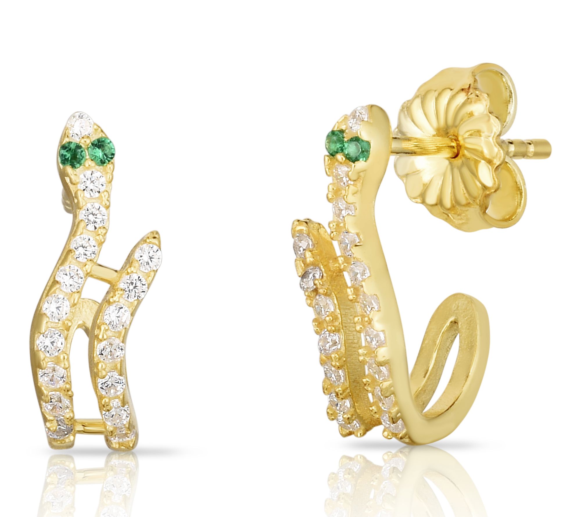 Sterlina Silver Dainty Pave Snake Stud Earrings, Sterling