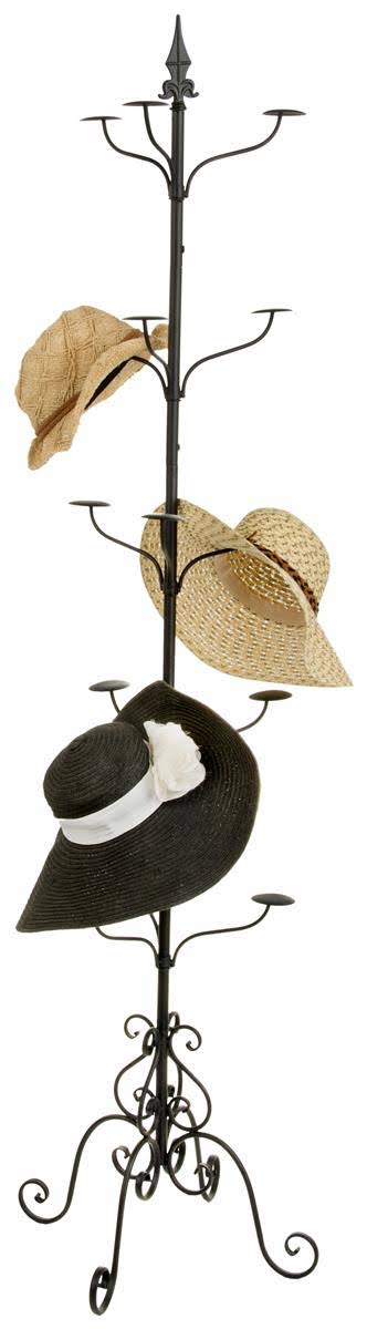 Wrought Iron Hat and Coat Rack Rotates Total of 31 Hooks Multi-Tiered Black 73x22H x 20x22W x 20x22D (Bdrmultibk)