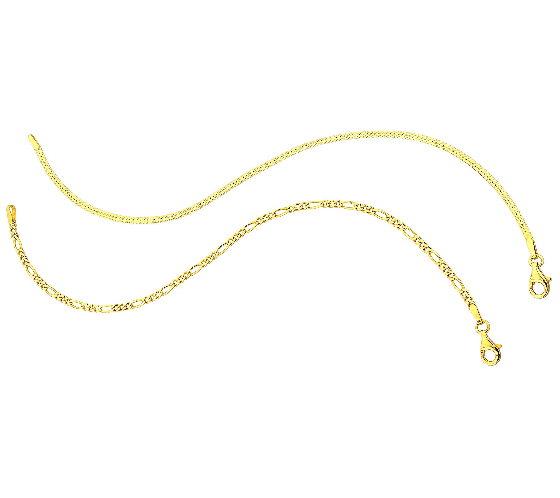 Silver Style Cuban & Figaro Link Set of 2 Bracelets, Sterling