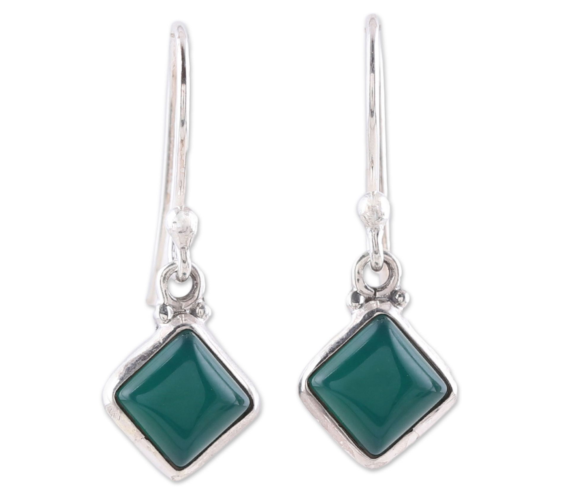 Novica Artisan Crafted Sterling Green Onyx Dangle Earrings