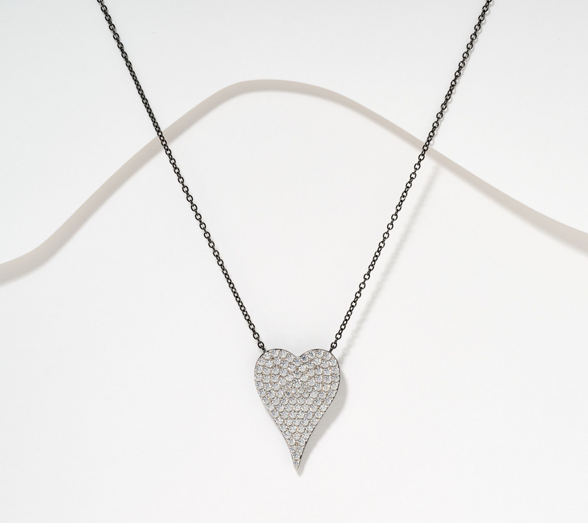 Diamonique x Jennifer Miller Signature Pave Heart Necklace, Sterling Silver
