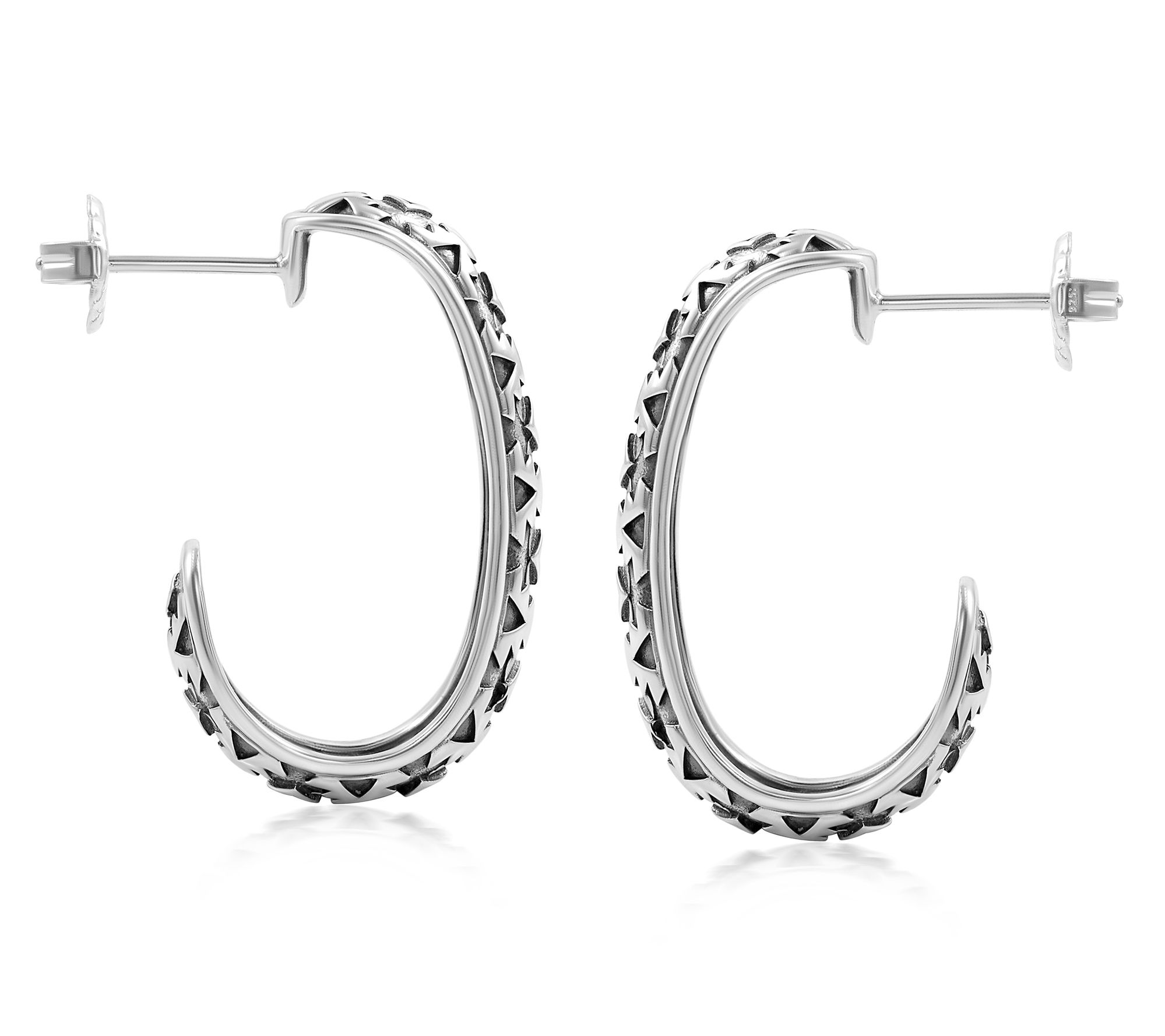 American West Sterling Silver Patterned J HoopEarrings