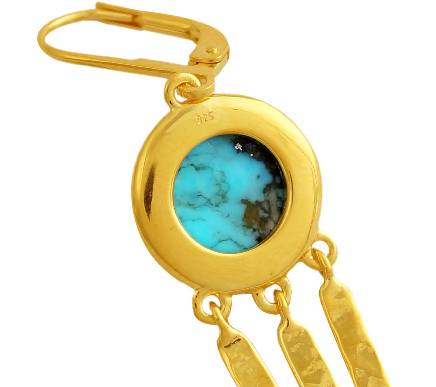 Turquoise Hammered Fringe Earrings, Sterling