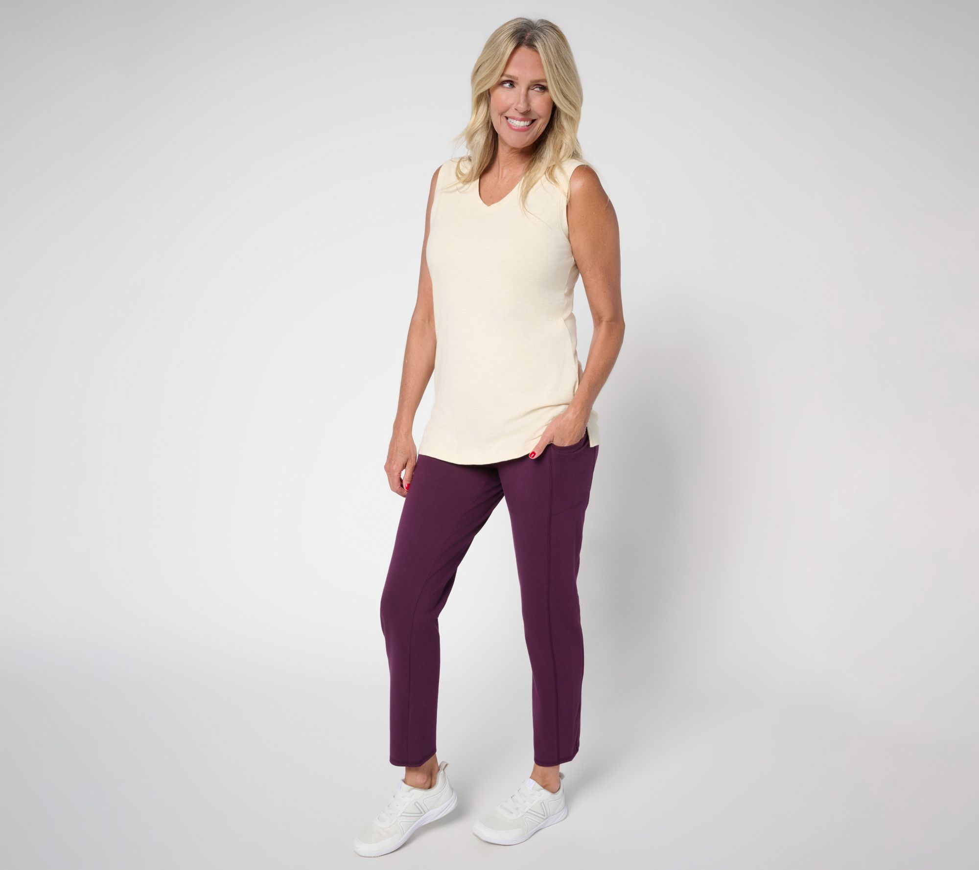 Denim & Co. Active Petite Duo Stretch Slim Straight Ankle Pant