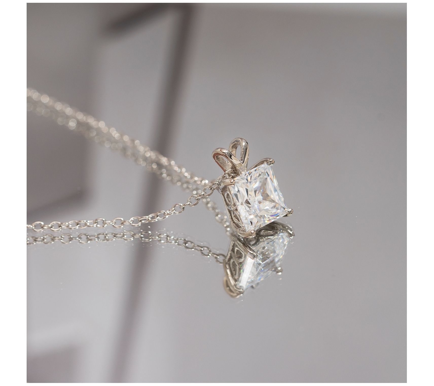 Diamonique Sterling 3.00 cttw Princess-Cut Solitare Necklace