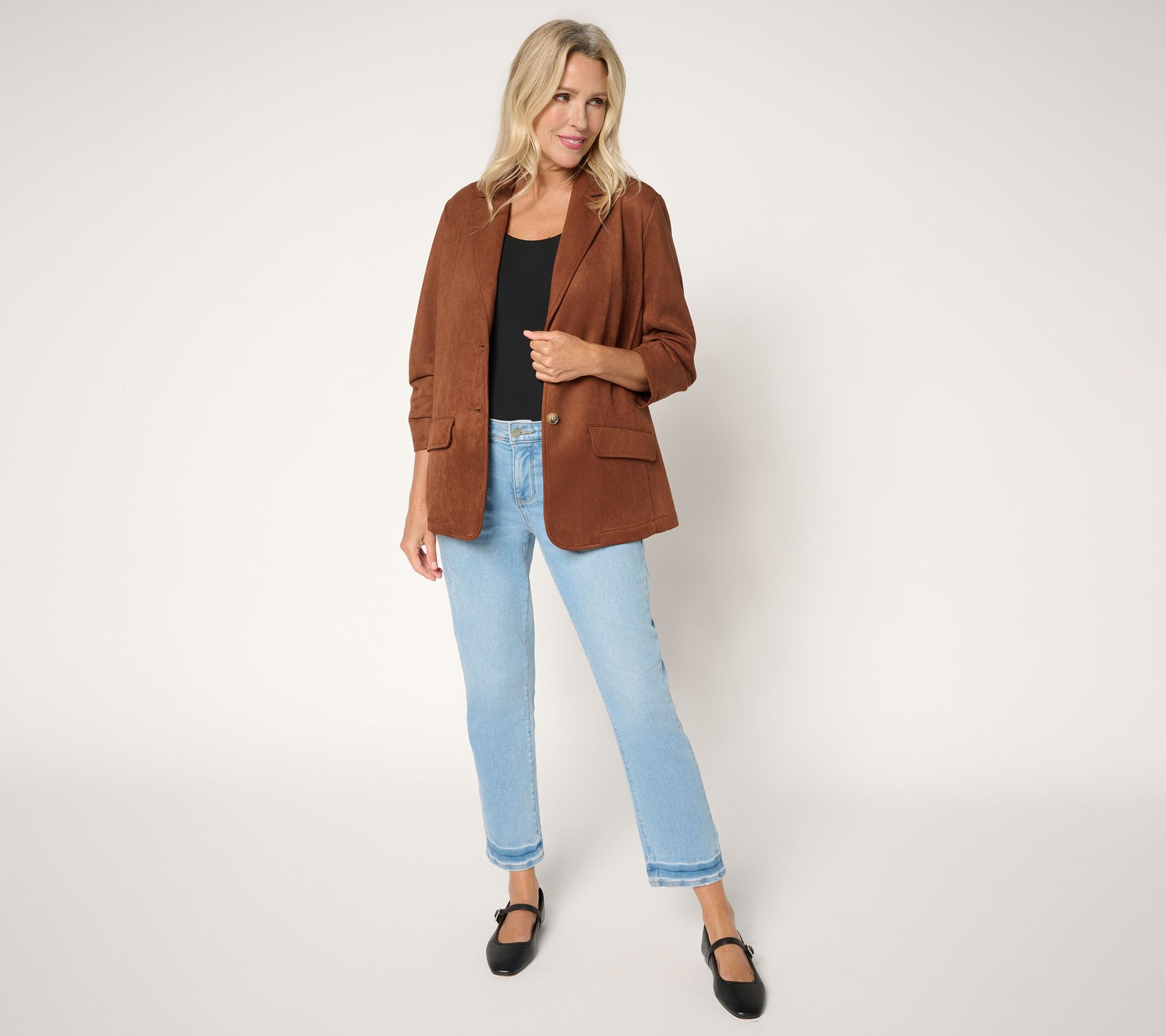 Ree by The Pioneer Woman Regular Suede Scrunched Sleeve Blazer